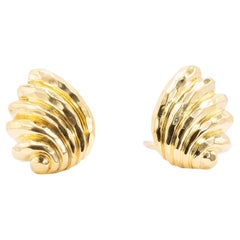Henry Dunay 18k Yellow Gold Hammered and Ribbed Clip-On Earrings