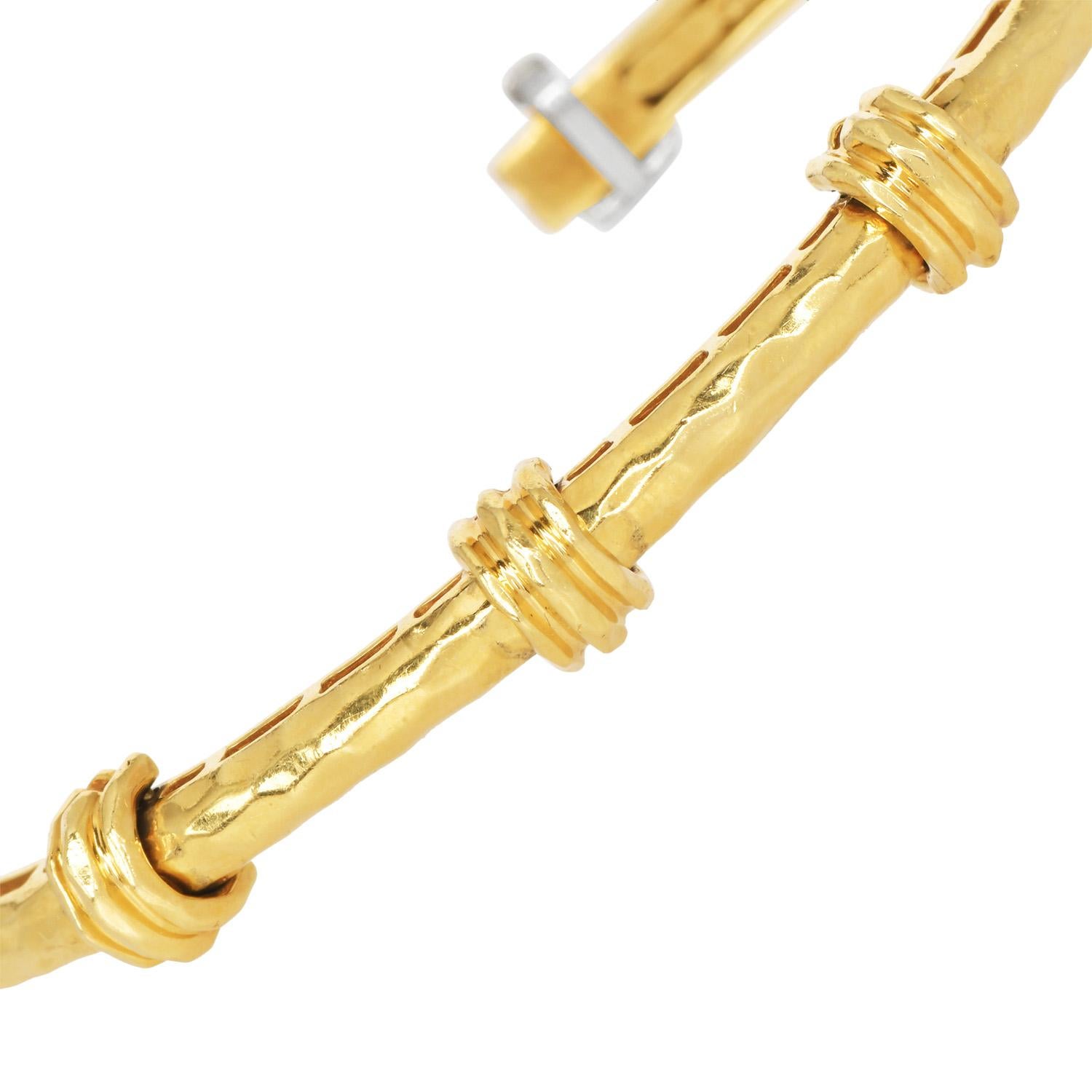 Bracelet à maillons en bambou martelé en or jaune 18K de Henry Dunay Excellent état - En vente à Miami, FL