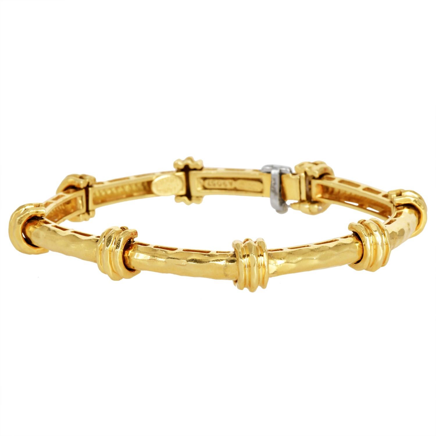 Bracelet à maillons en bambou martelé en or jaune 18K de Henry Dunay Pour femmes en vente