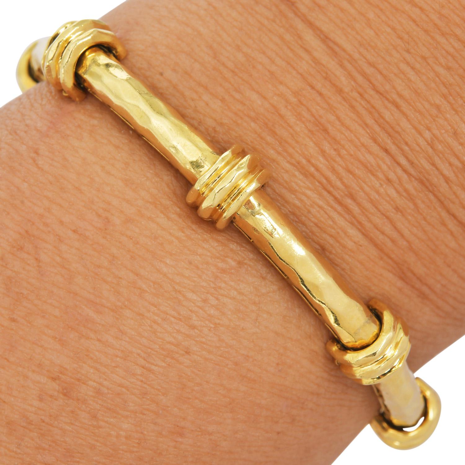 Bracelet à maillons en bambou martelé en or jaune 18K de Henry Dunay en vente 4