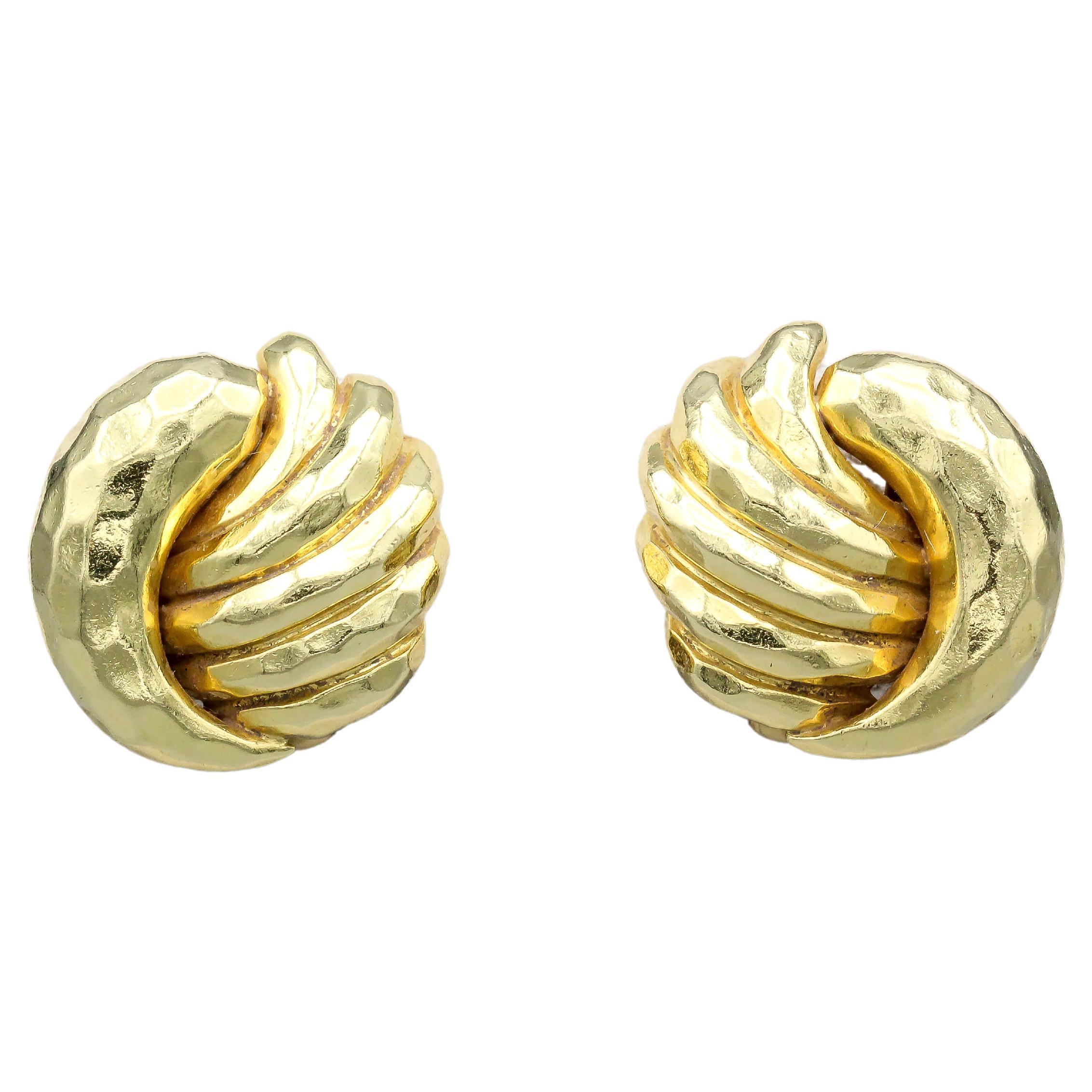 Henry Dunay 18k Yellow Gold Hammered Dome Earrings  For Sale