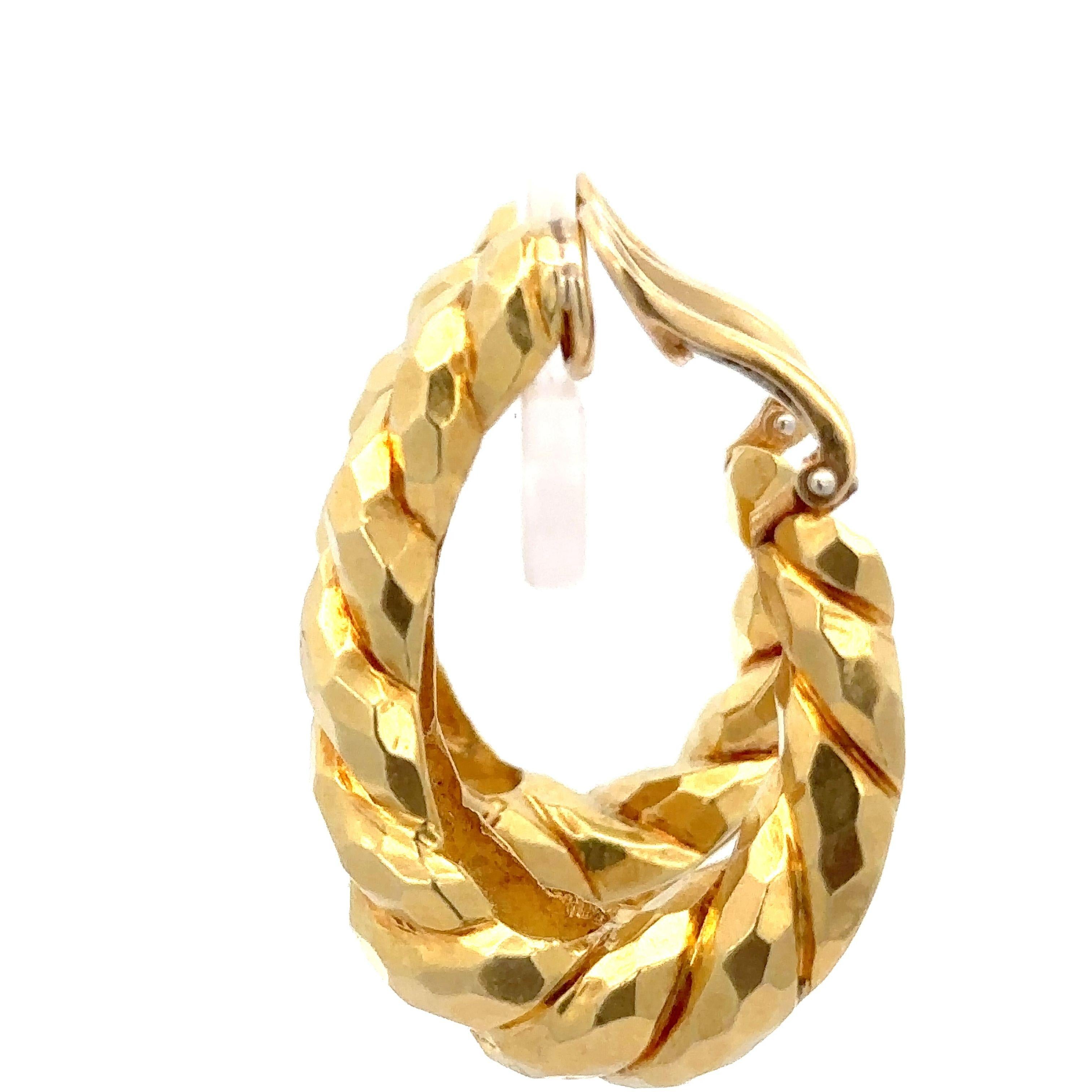 Women's Henry Dunay 18K Yellow Gold Hammered Finish Hoop Huggie Clip On Earrings