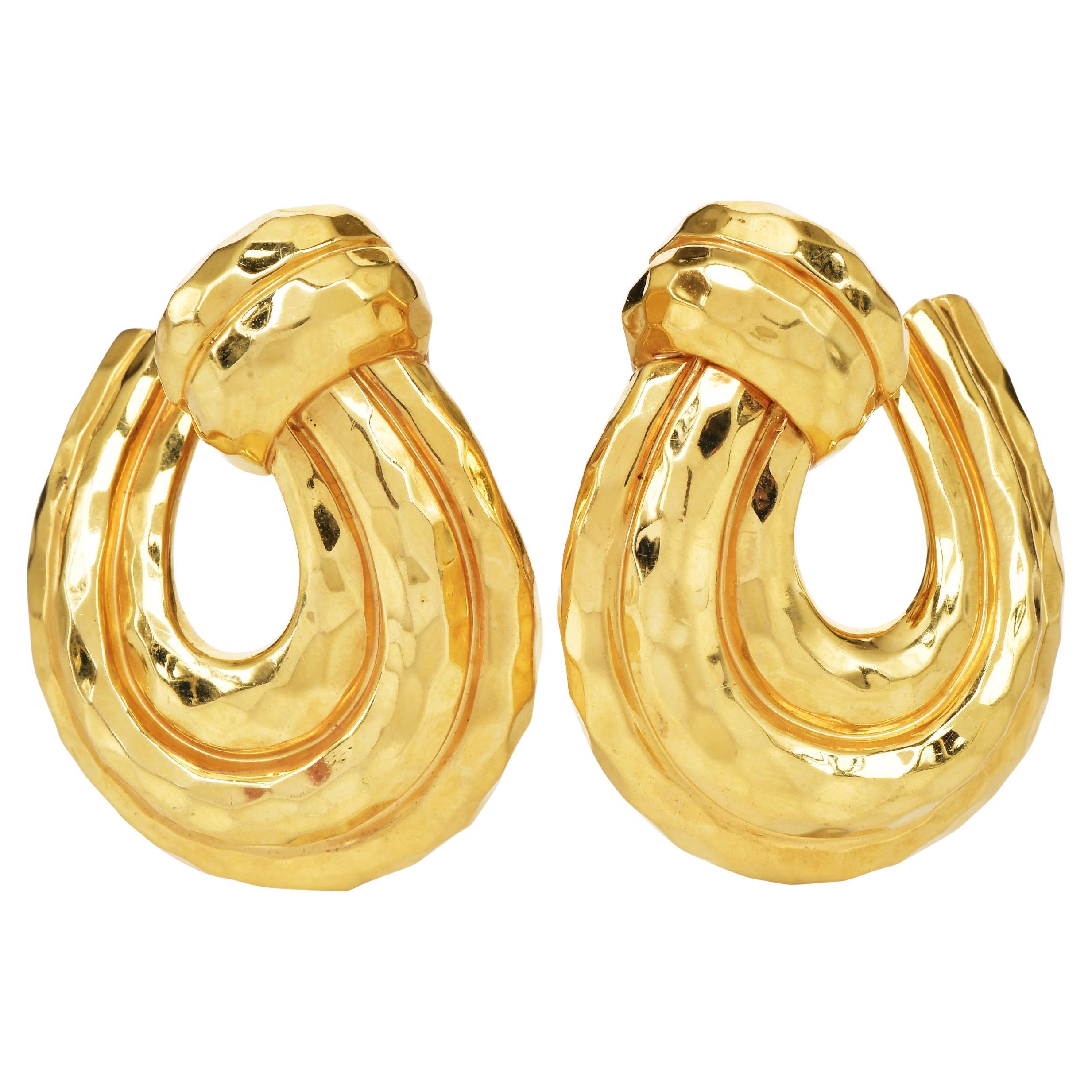Henry Dunay 18K Yellow Gold Hammered Scrowl Clip-On Earrings