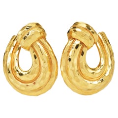 Henry Dunay 18K Yellow Gold Hammered Scrowl Clip-On Earrings