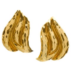 Henry Dunay 18k Yellow Gold Hammered Wing Earrings, Post or Clip-on