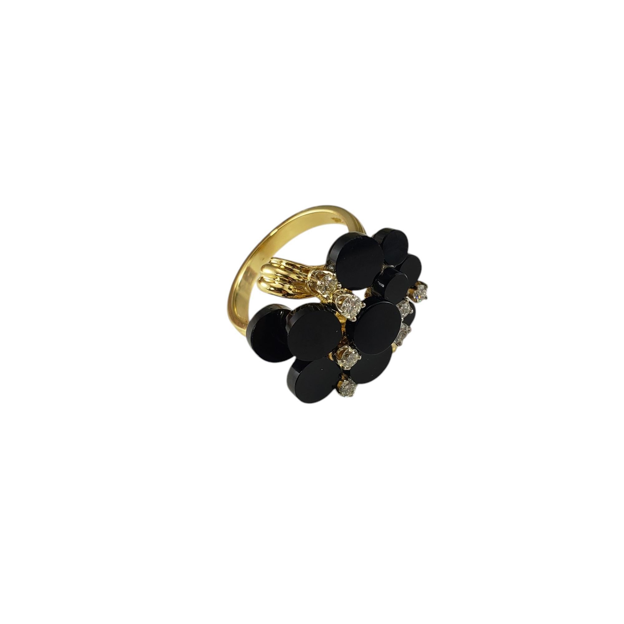 Round Cut Henry Dunay 18K Yellow Gold Onyx and Diamond Ring Size 7.25 #20014