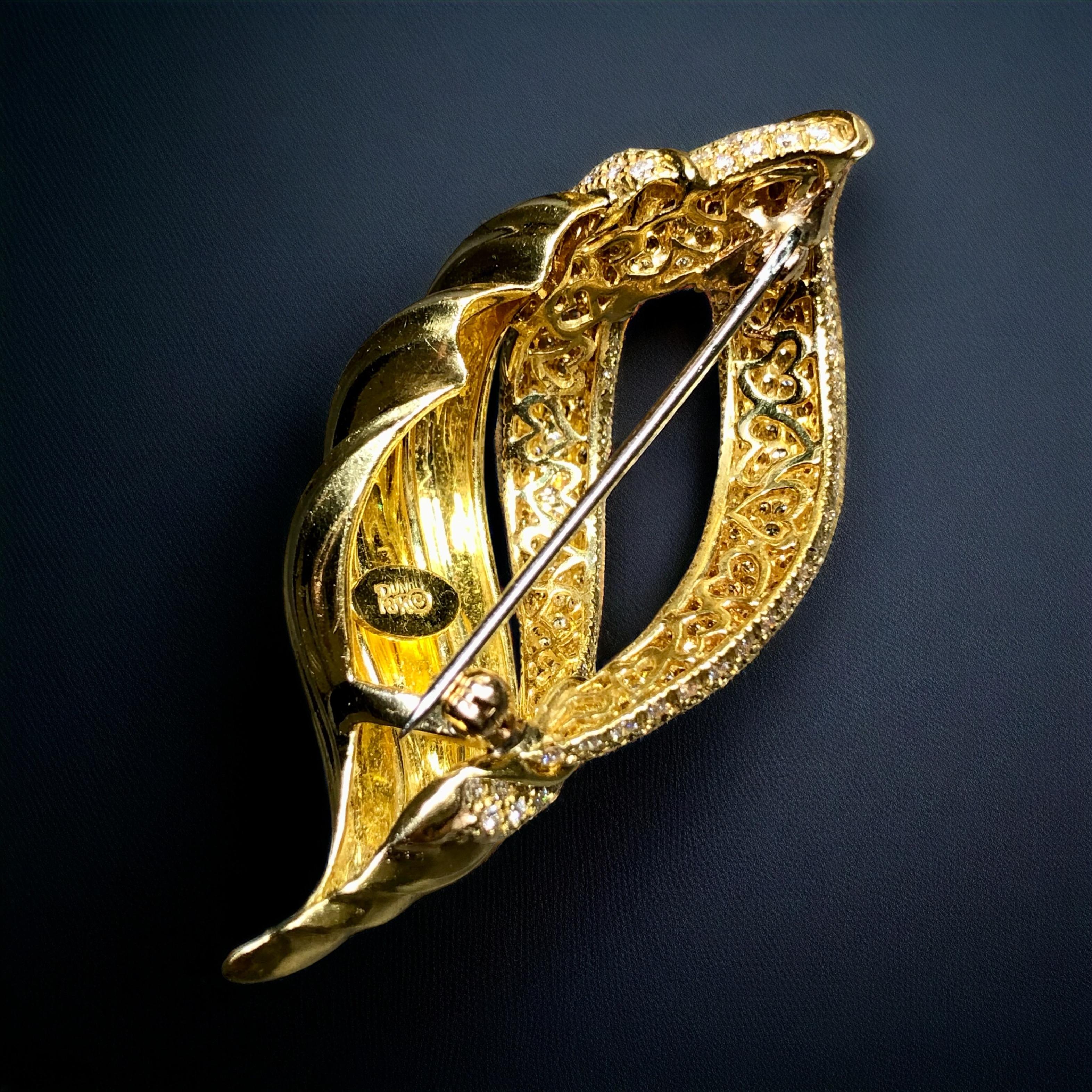 HENRY Dunay, spilla in oro giallo 18 carati con pavé di diamanti aperto e testurizzato 4ctw F Vs in vendita 1