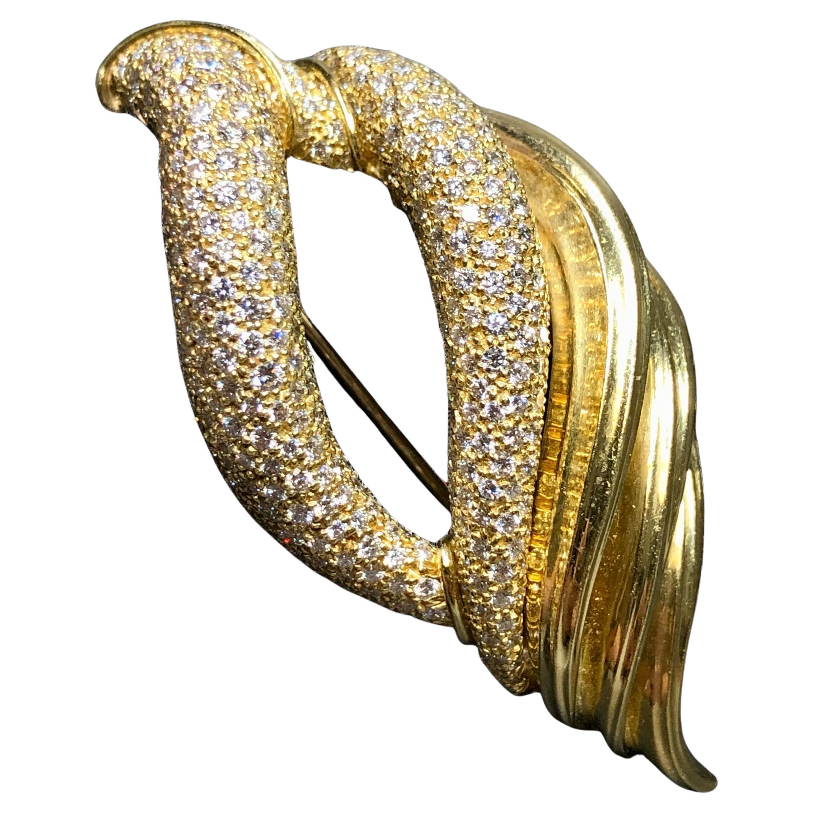 HENRY DUNAY 18K Yellow Gold Pavé Diamond Open Textured Brooch Pin 4ctw F Vs