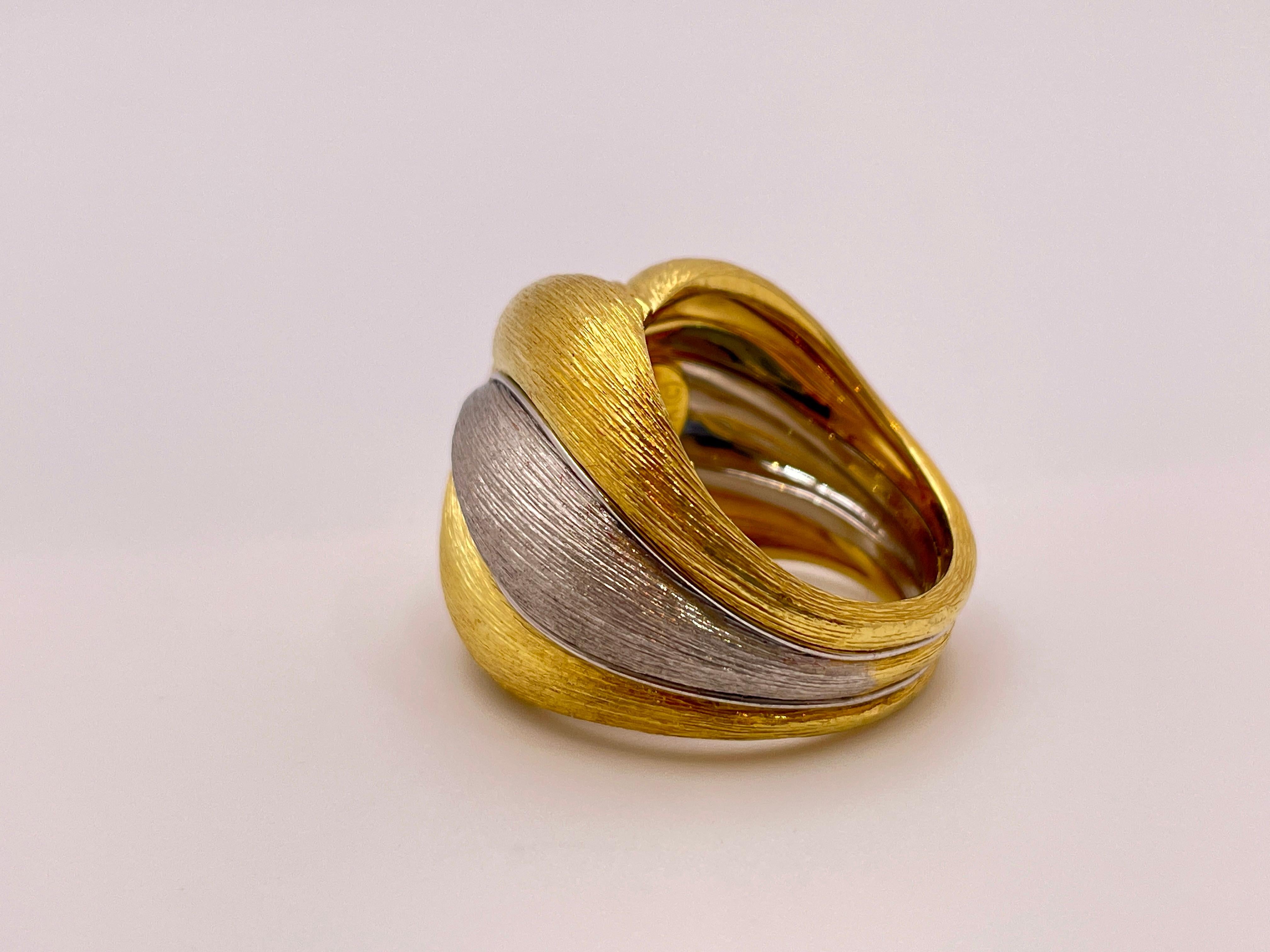 Henry Dunay 18K Yellow Gold Platinum Textured Ring For Sale 9