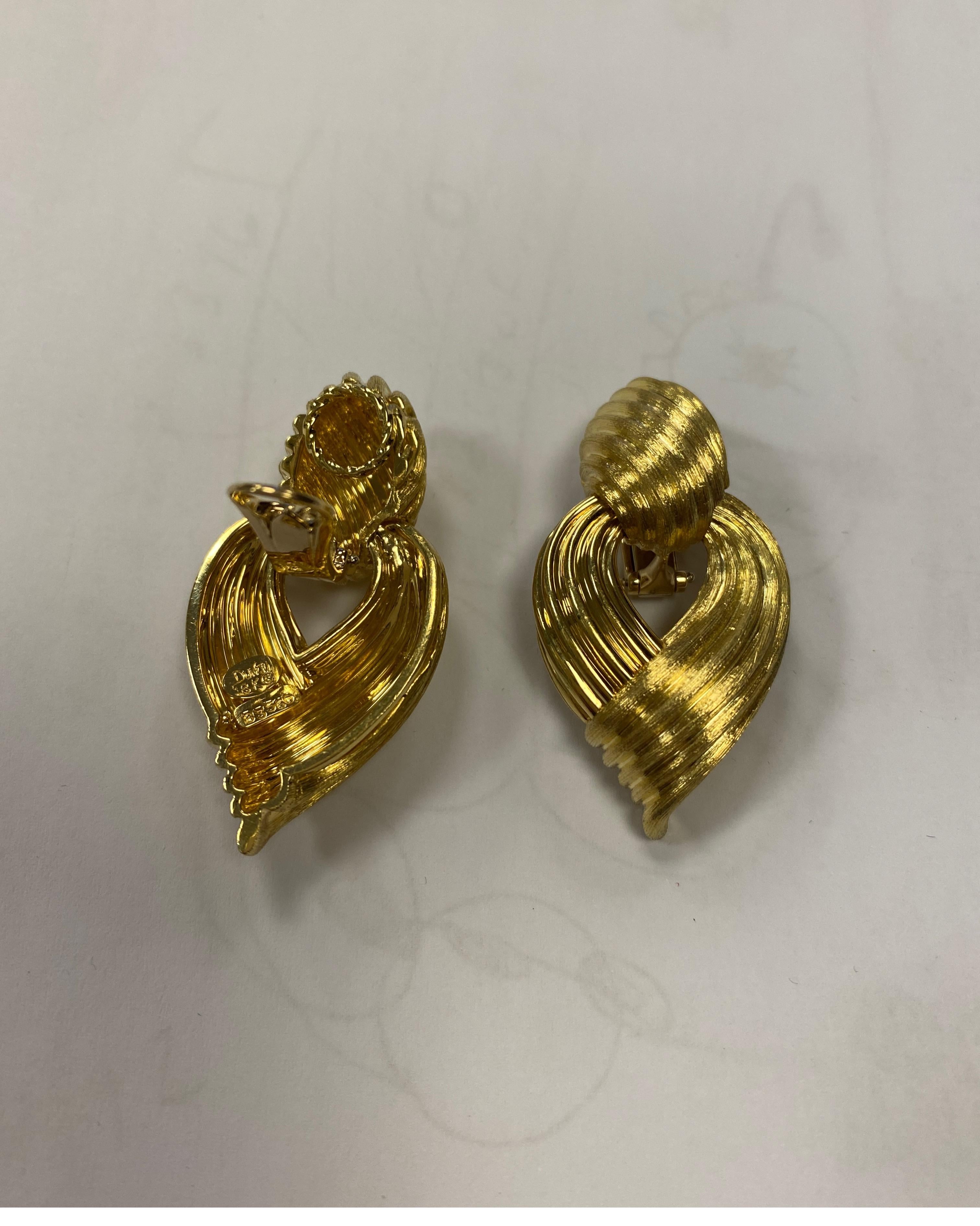 Contemporary Henry Dunay 18 Karat Yellow Gold Sabi Finish Clip-On Drop Earrings
