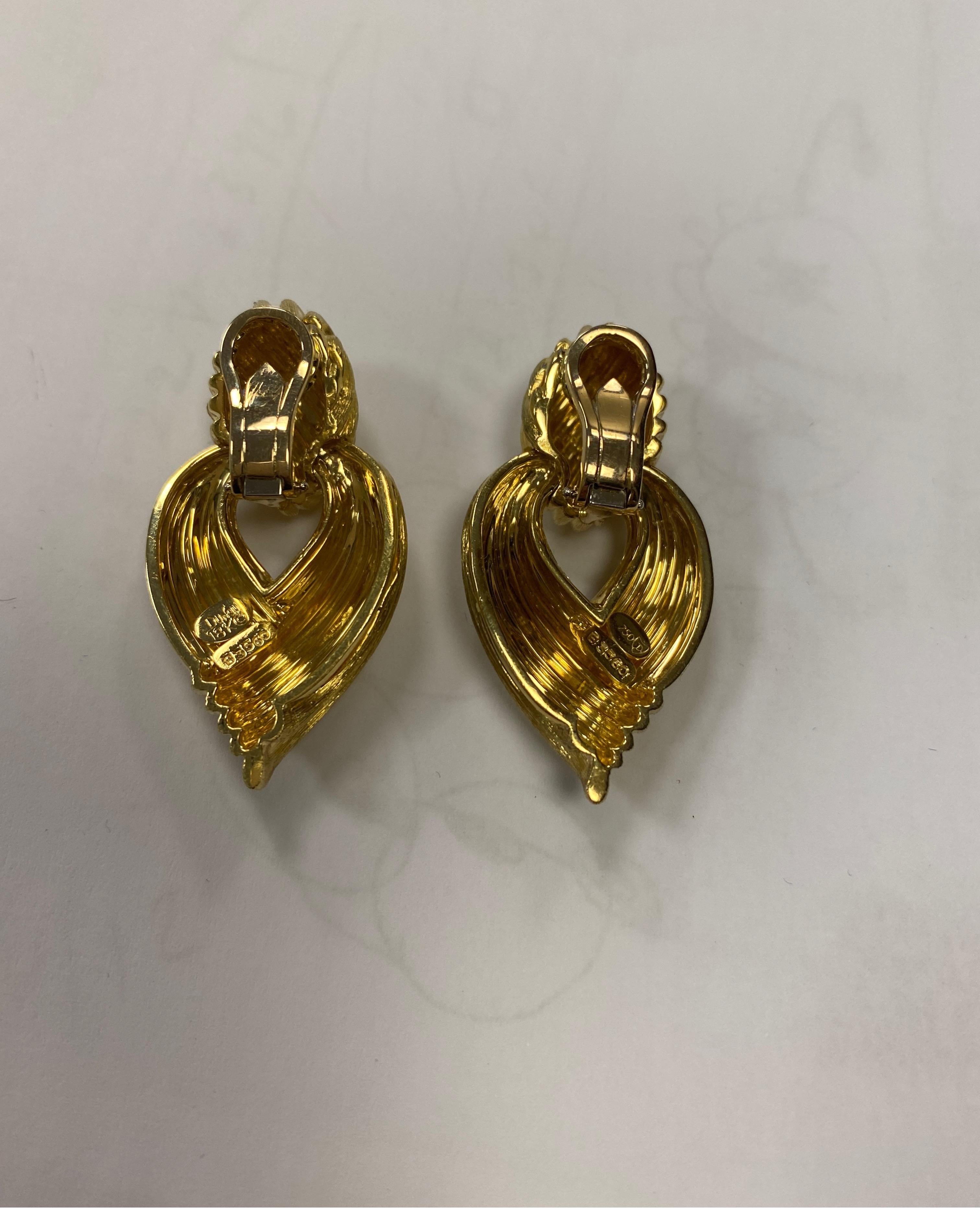 Women's Henry Dunay 18 Karat Yellow Gold Sabi Finish Clip-On Drop Earrings