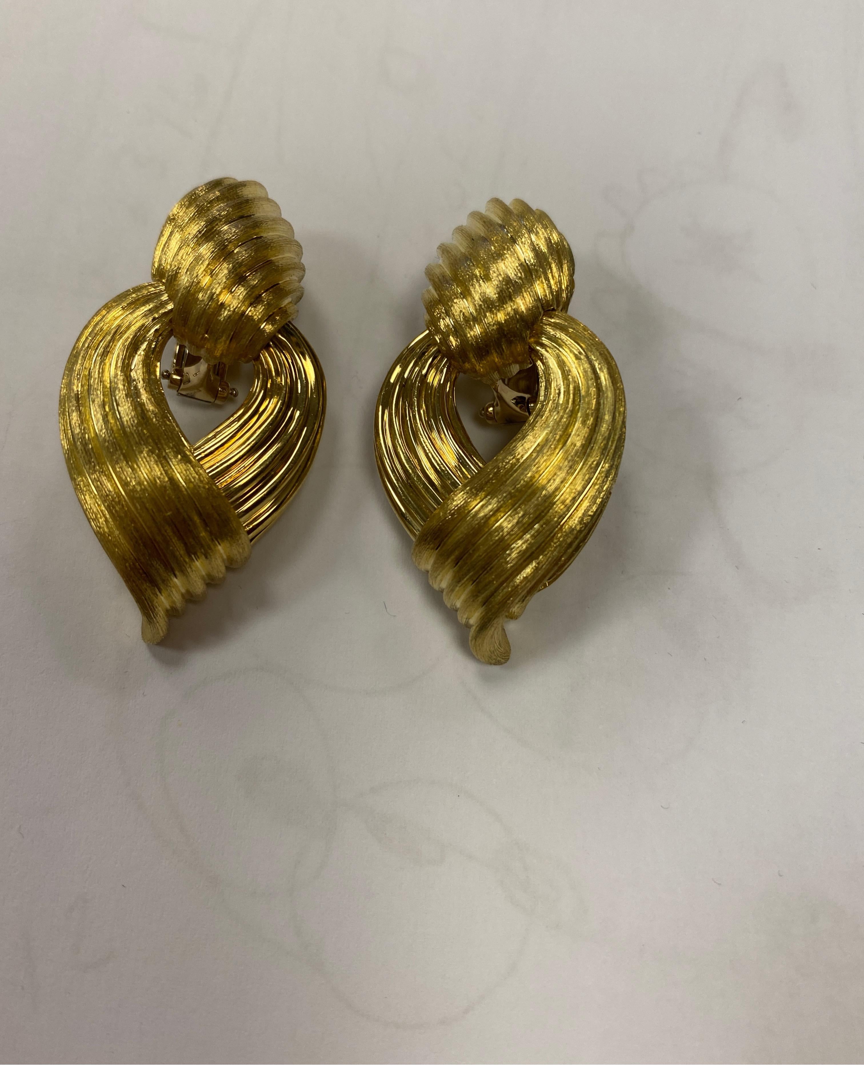 Henry Dunay 18 Karat Yellow Gold Sabi Finish Clip-On Drop Earrings 1