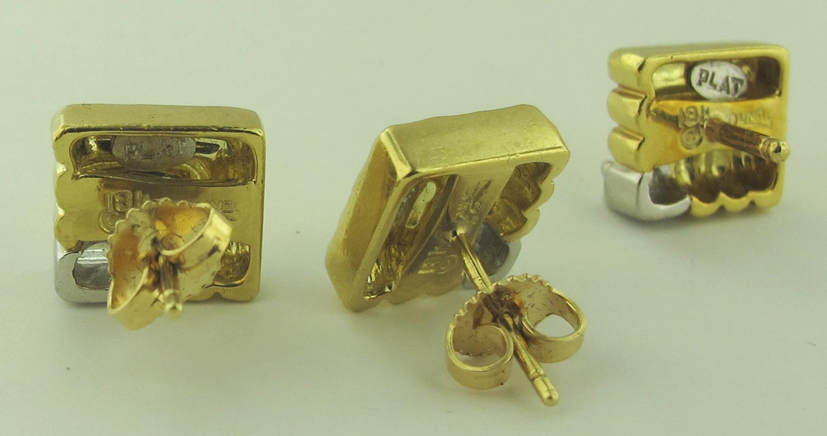 Henry Dunay 18 Karat Yellow Gold and Platinum Diamond Earrings and Matching Pin 1