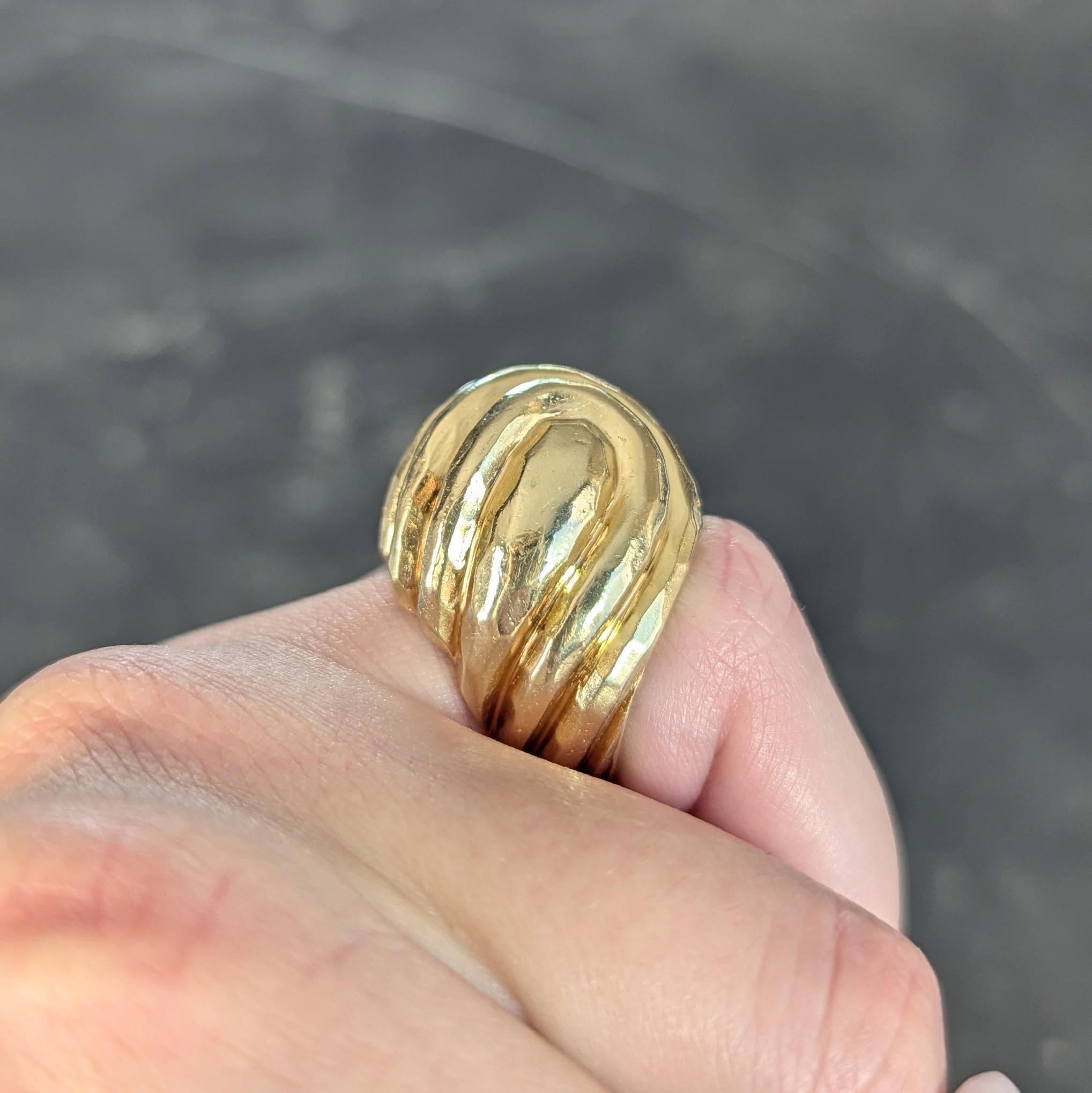 Henry Dunay 1970's 18 Karat Yellow Gold Vintage Hammered Swirl Ring For Sale 7