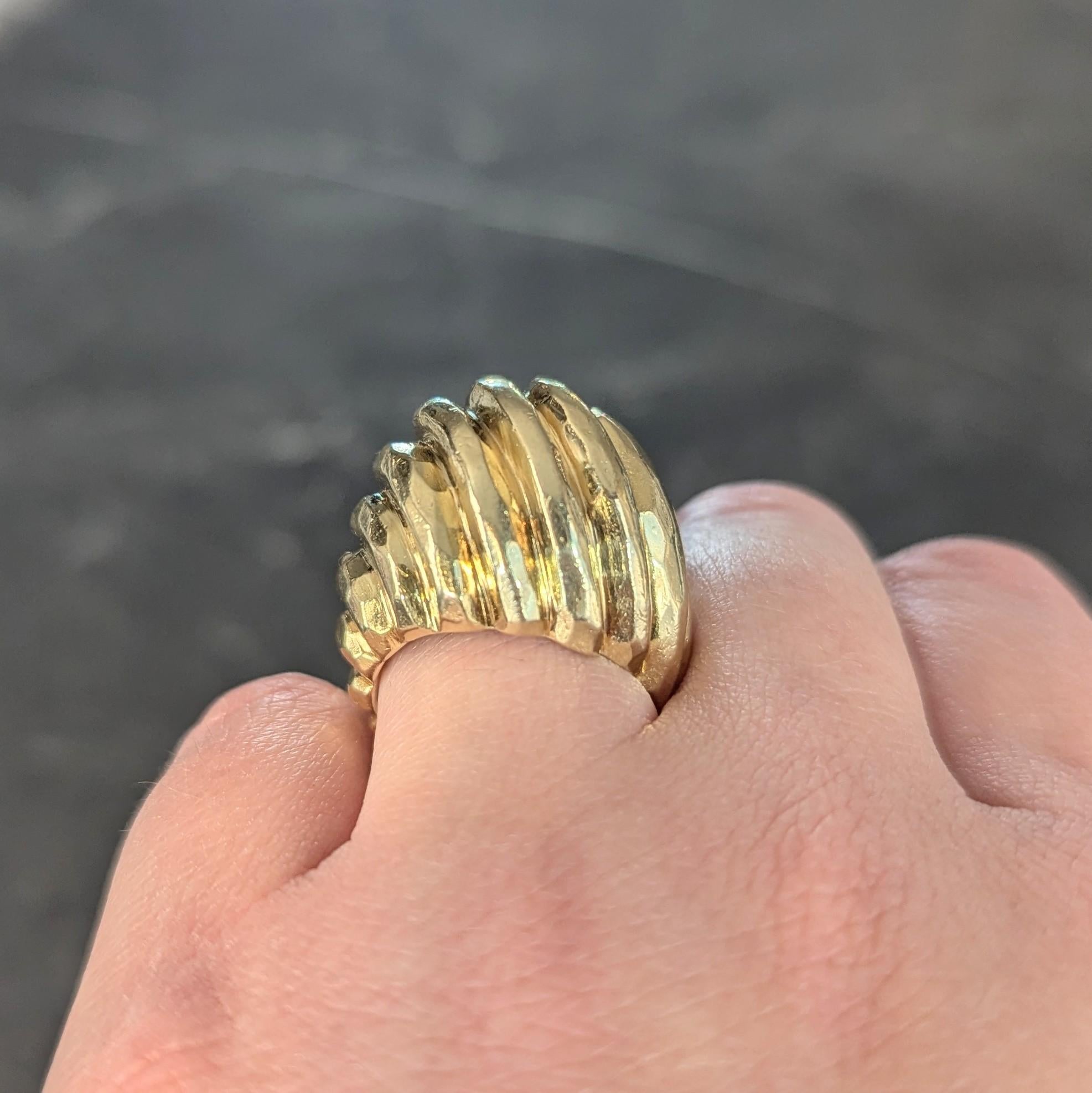 Henry Dunay 1970's 18 Karat Yellow Gold Vintage Hammered Swirl Ring For Sale 8
