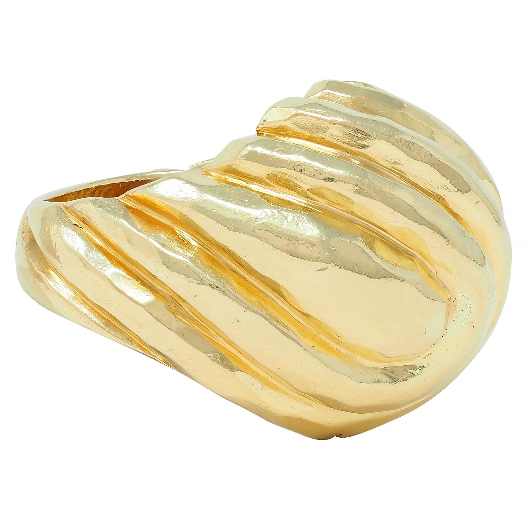 Women's or Men's Henry Dunay 1970's 18 Karat Yellow Gold Vintage Hammered Swirl Ring For Sale