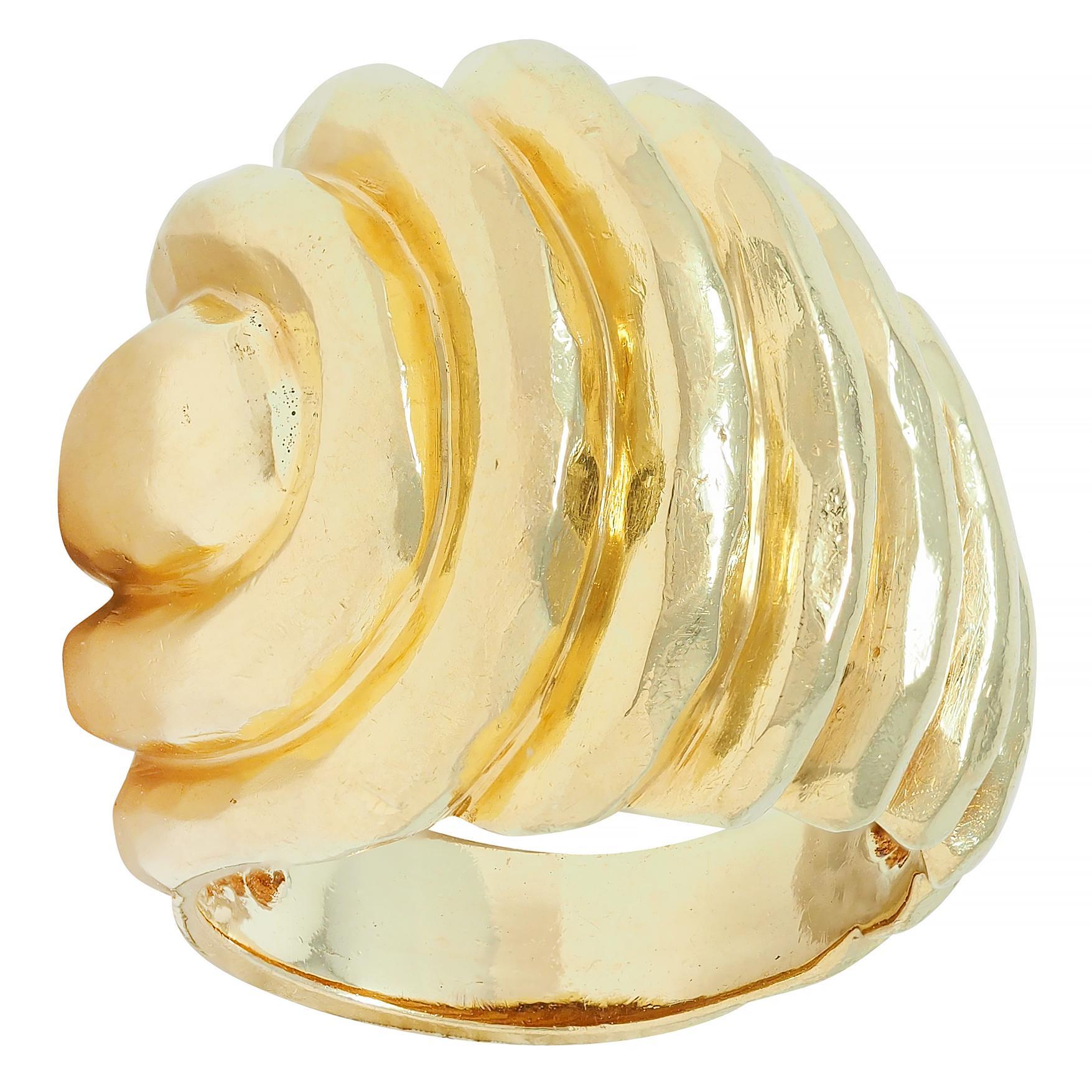 Henry Dunay 1970's 18 Karat Yellow Gold Vintage Hammered Swirl Ring For Sale 4