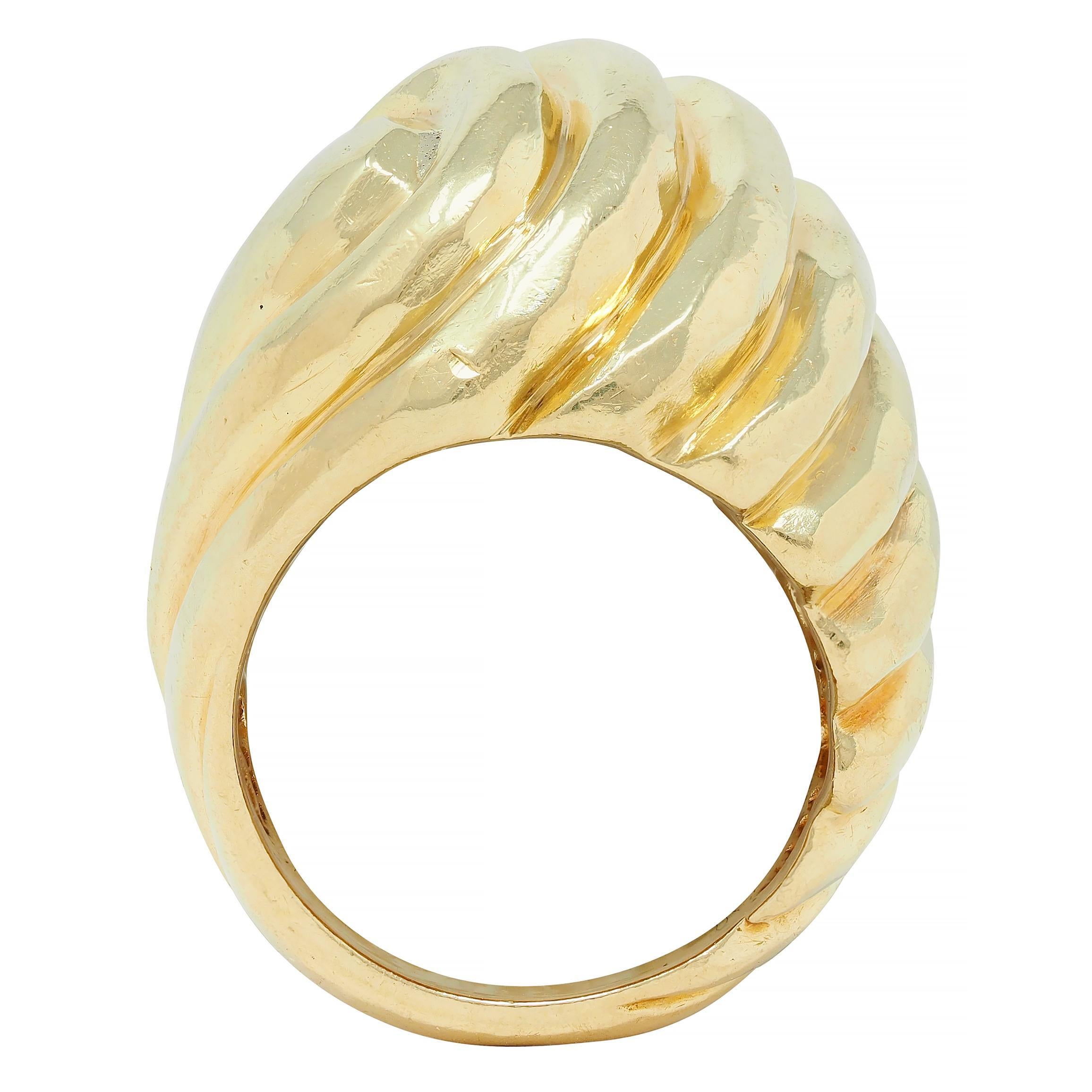 Henry Dunay 1970's 18 Karat Yellow Gold Vintage Hammered Swirl Ring For Sale 5