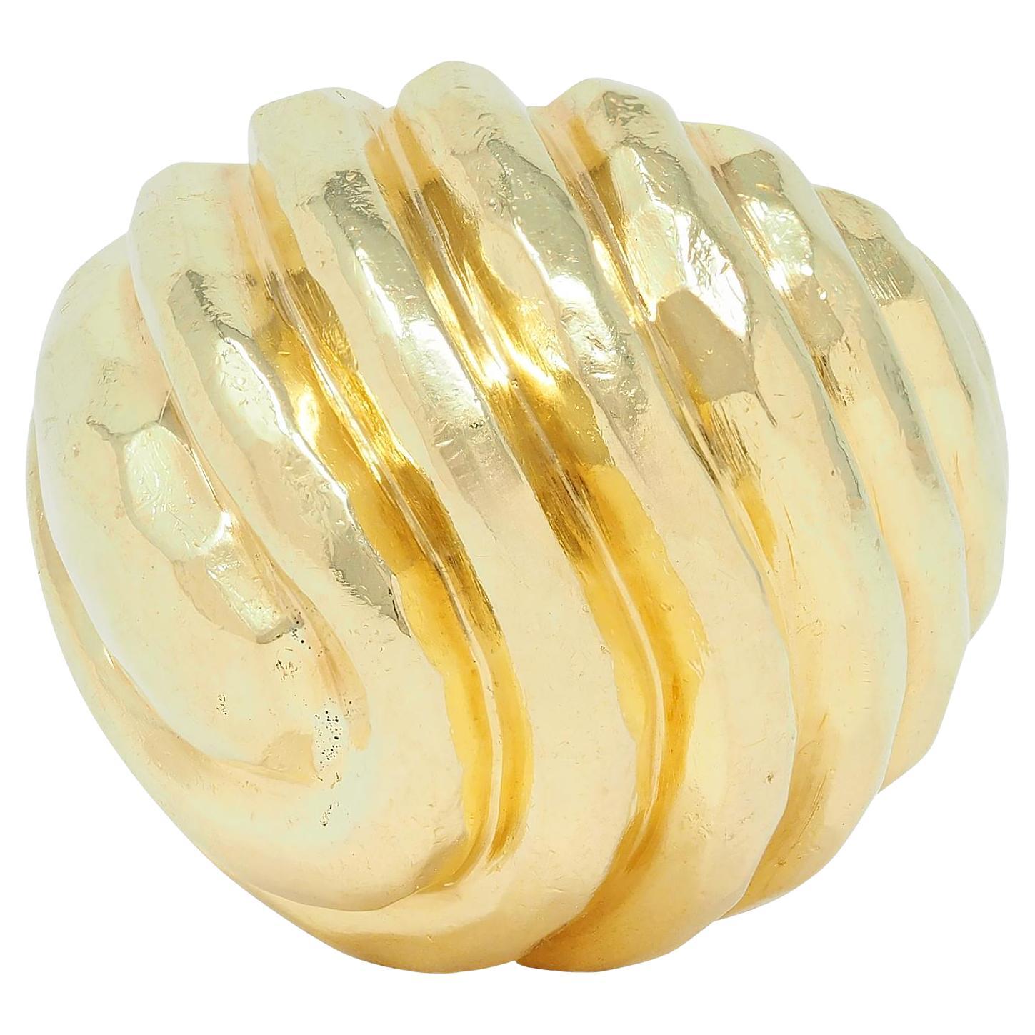 Henry Dunay 1970's 18 Karat Yellow Gold Vintage Hammered Swirl Ring