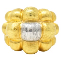 Henry Dunay 1980's Platinum 18 Karat Yellow Gold Sabi Puffy Grid Vintage Ring