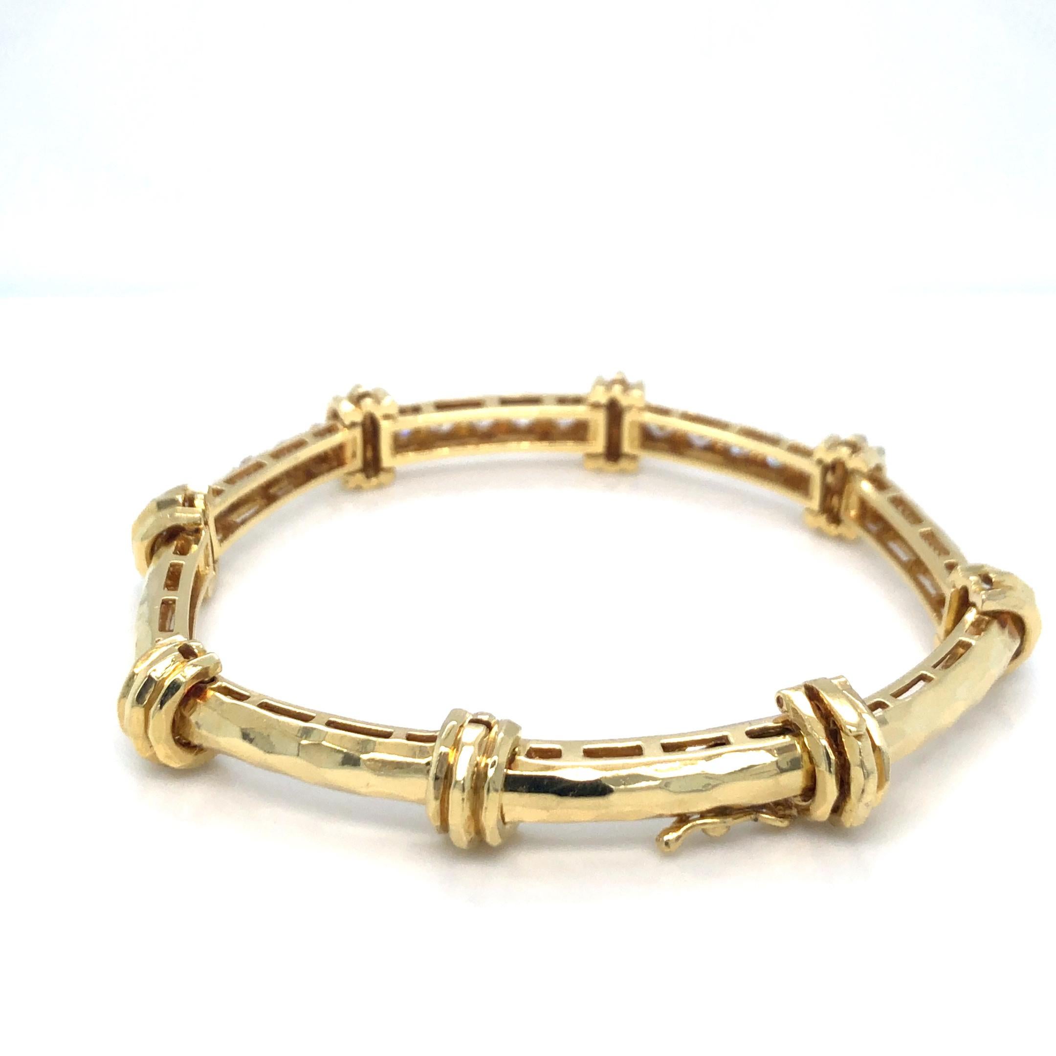 Henry Dunay 2ct Diamond Bamboo Bracelet 18K Yellow Gold In Excellent Condition For Sale In Dallas, TX