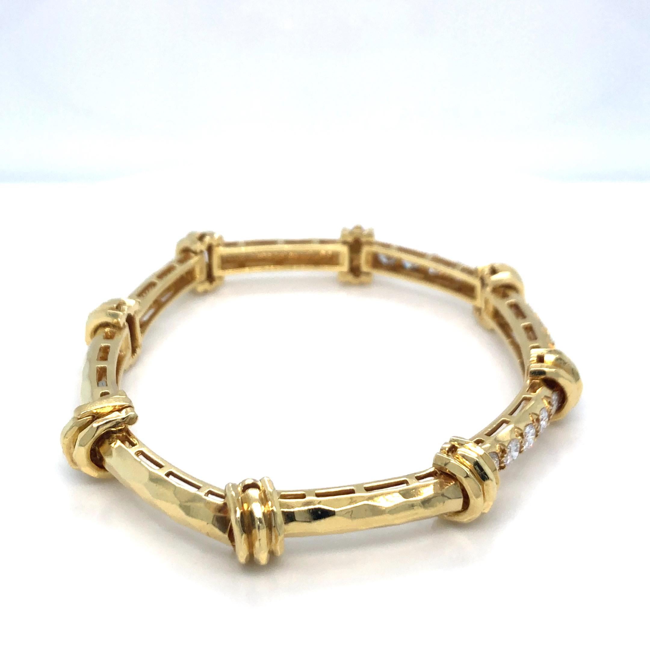 Women's Henry Dunay 2ct Diamond Bamboo Bracelet 18K Yellow Gold For Sale