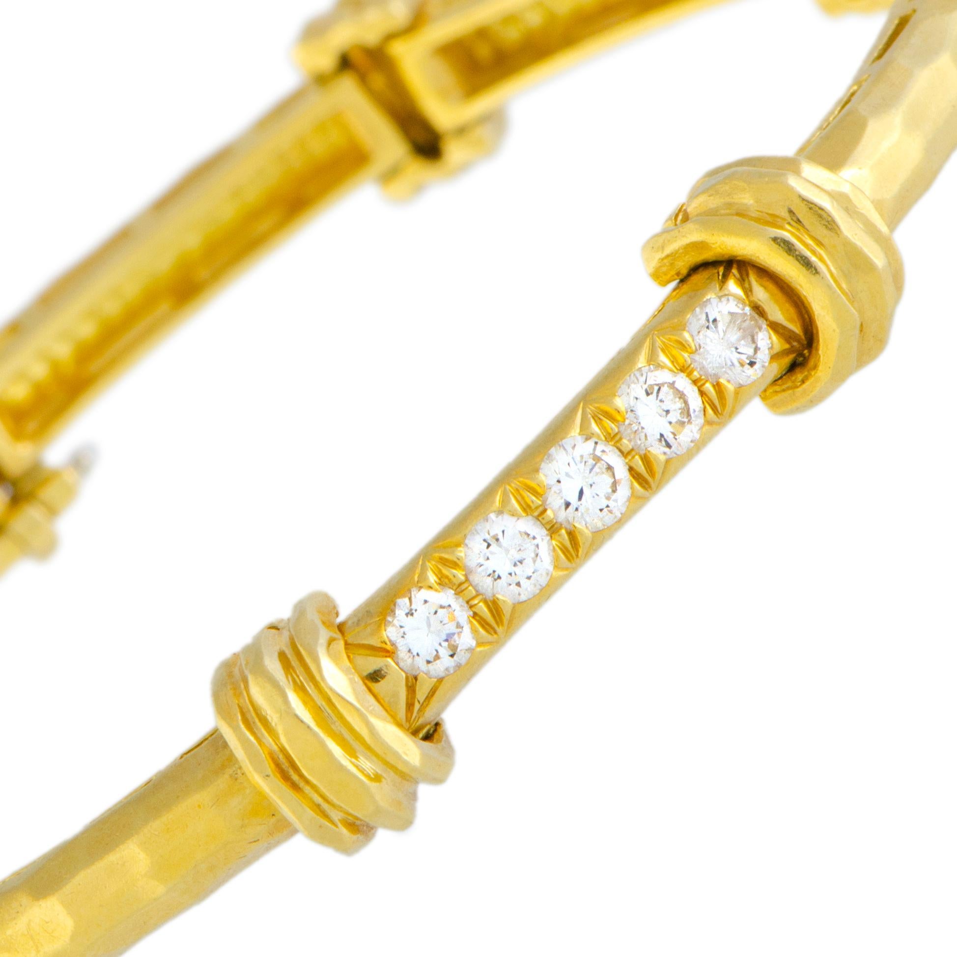 Women's Henry Dunay 5-Diamond Hammered Yellow Gold Bracelet