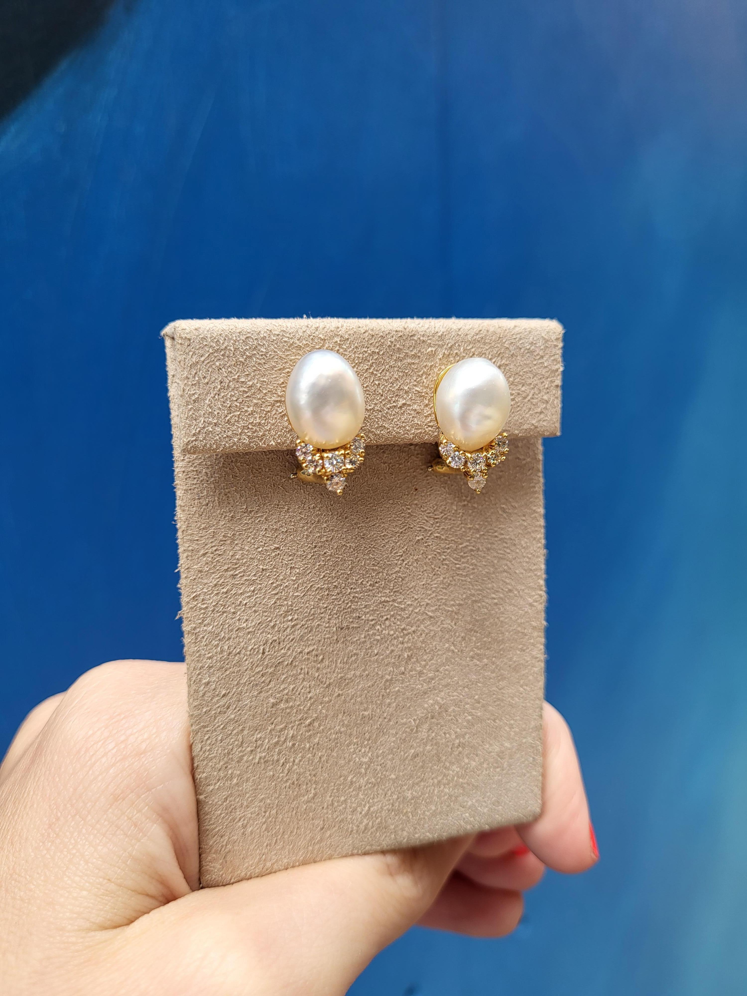 Henry Dunay Baroque Cultured Pearl & Diamond Earrings For Sale 10