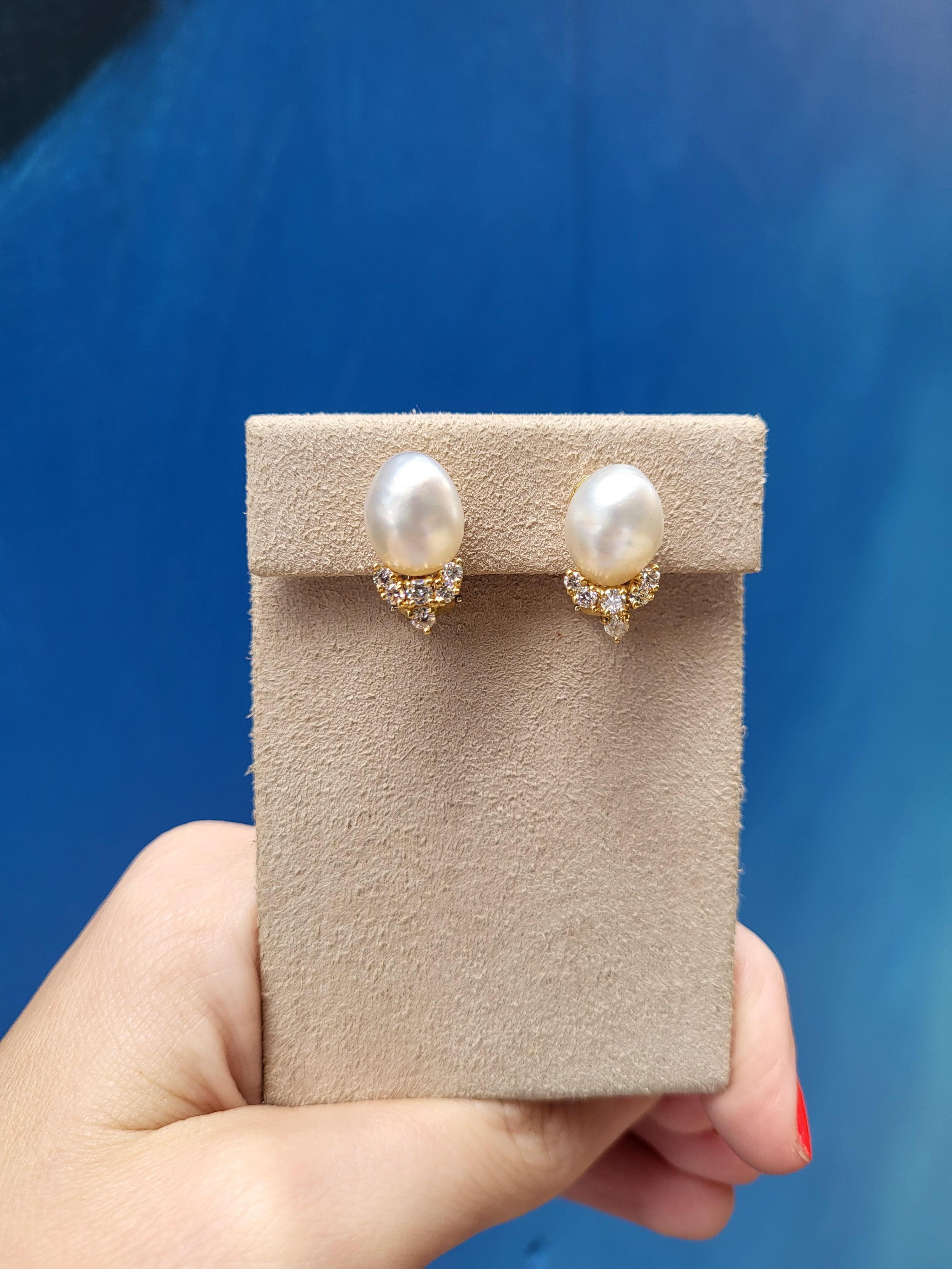 Henry Dunay Baroque Cultured Pearl & Diamond Earrings For Sale 11