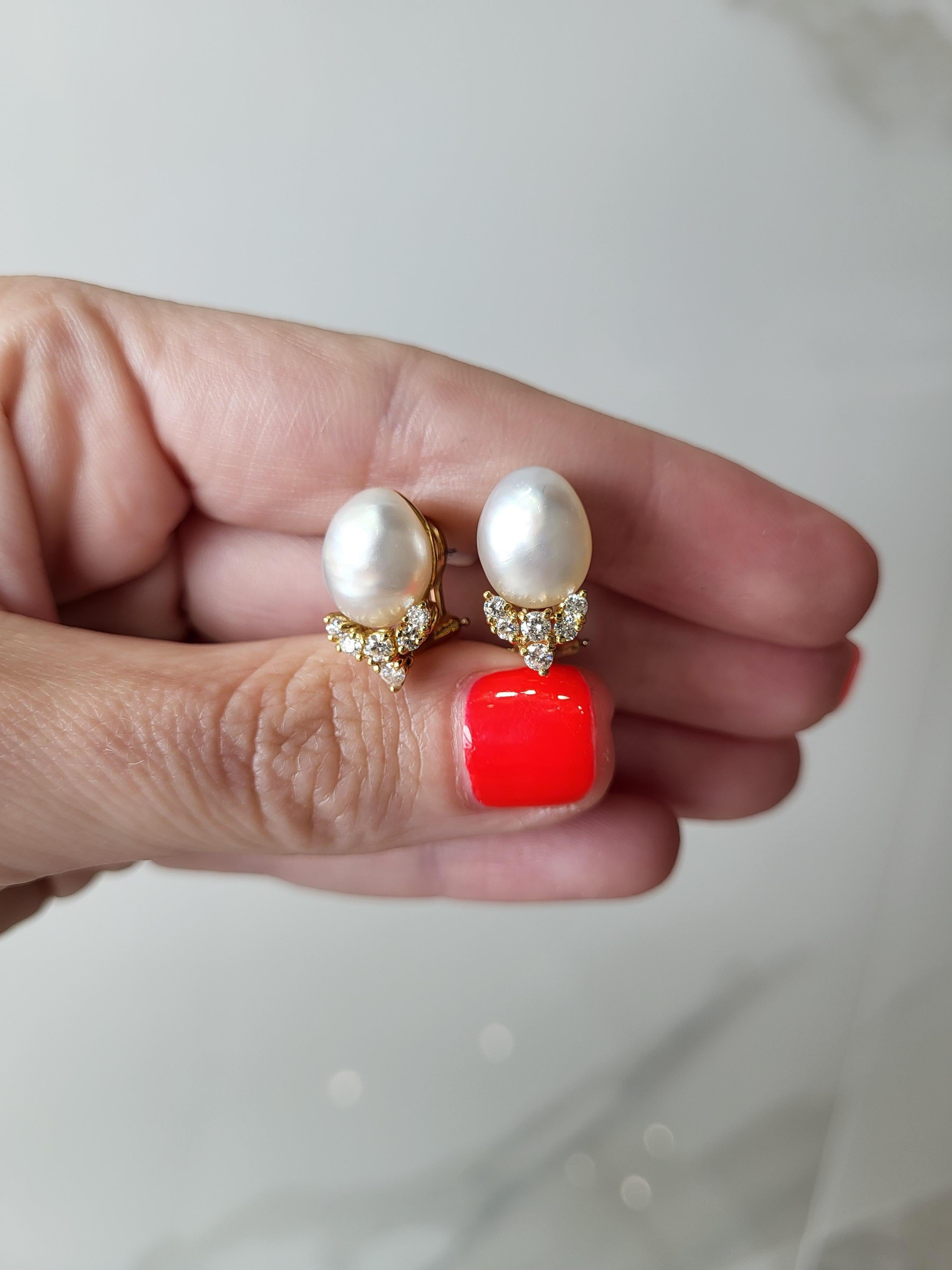 Women's or Men's Henry Dunay Baroque Cultured Pearl & Diamond Earrings For Sale