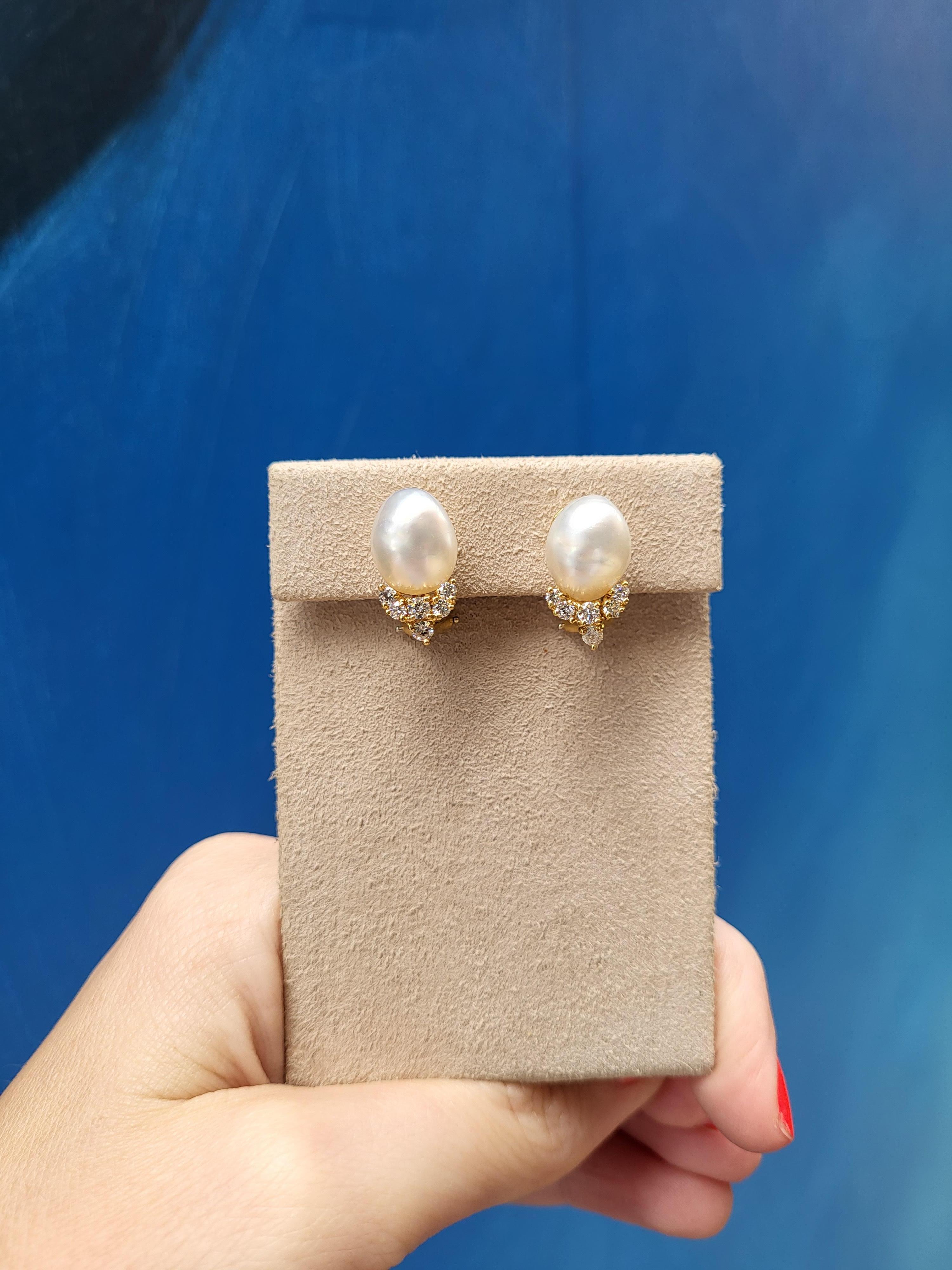Henry Dunay Baroque Cultured Pearl & Diamond Earrings For Sale 2
