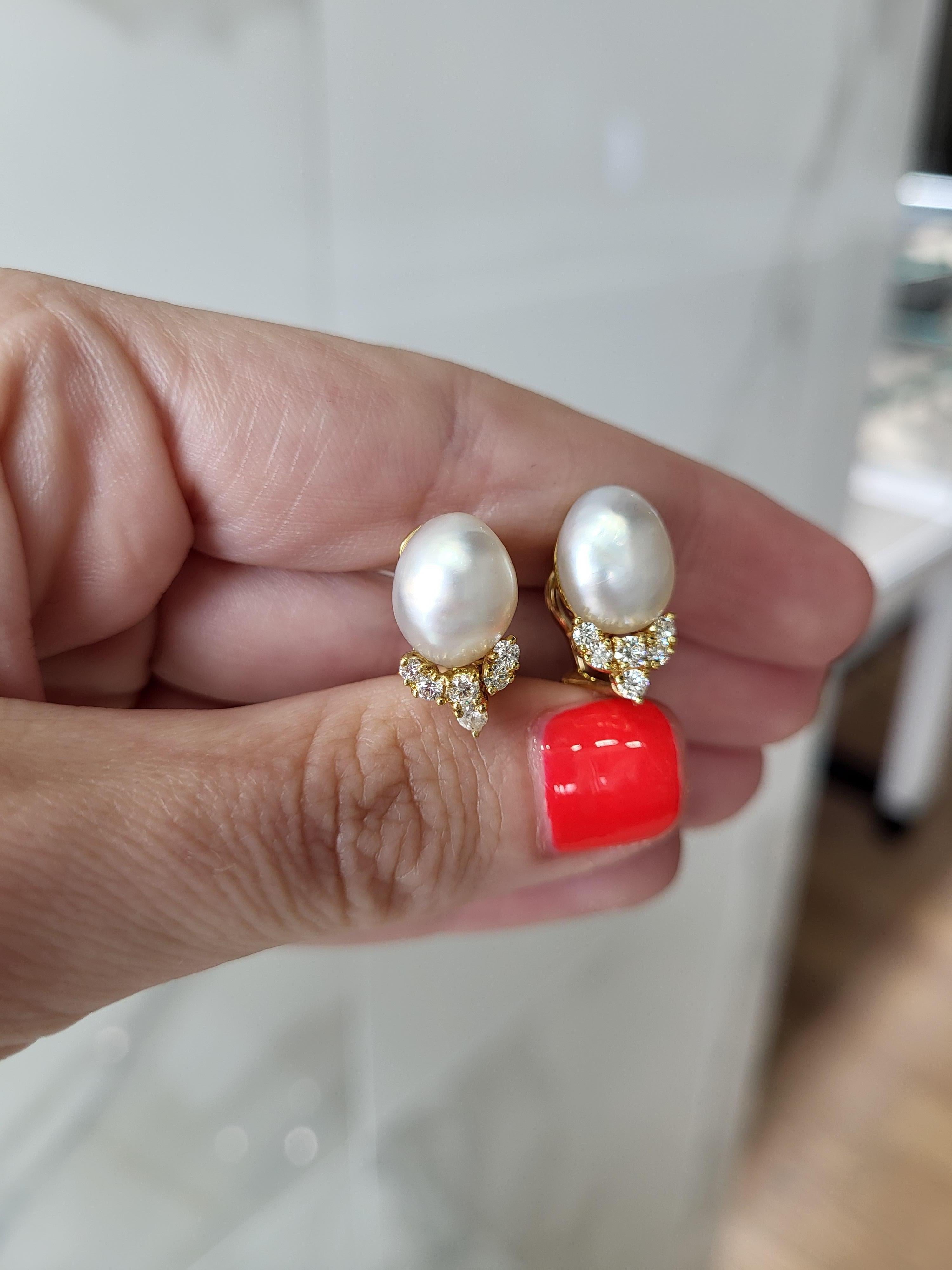 Henry Dunay Baroque Cultured Pearl & Diamond Earrings For Sale 3