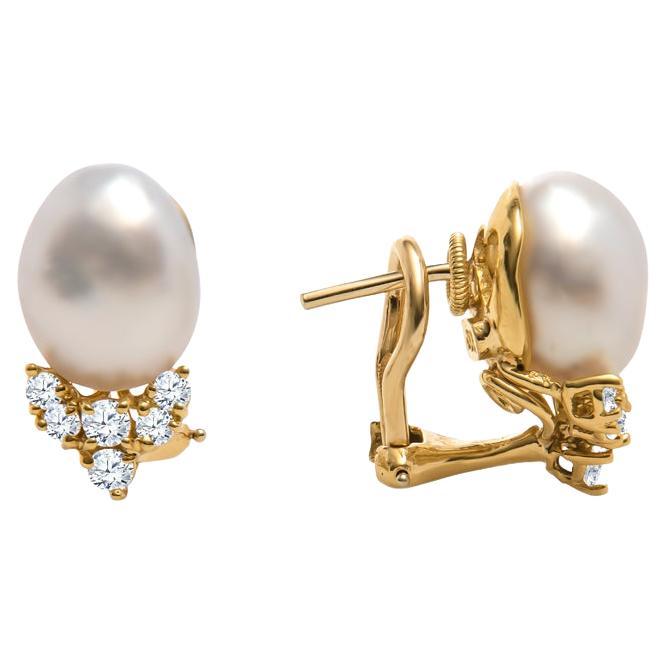 Henry Dunay Baroque Cultured Pearl & Diamond Earrings For Sale