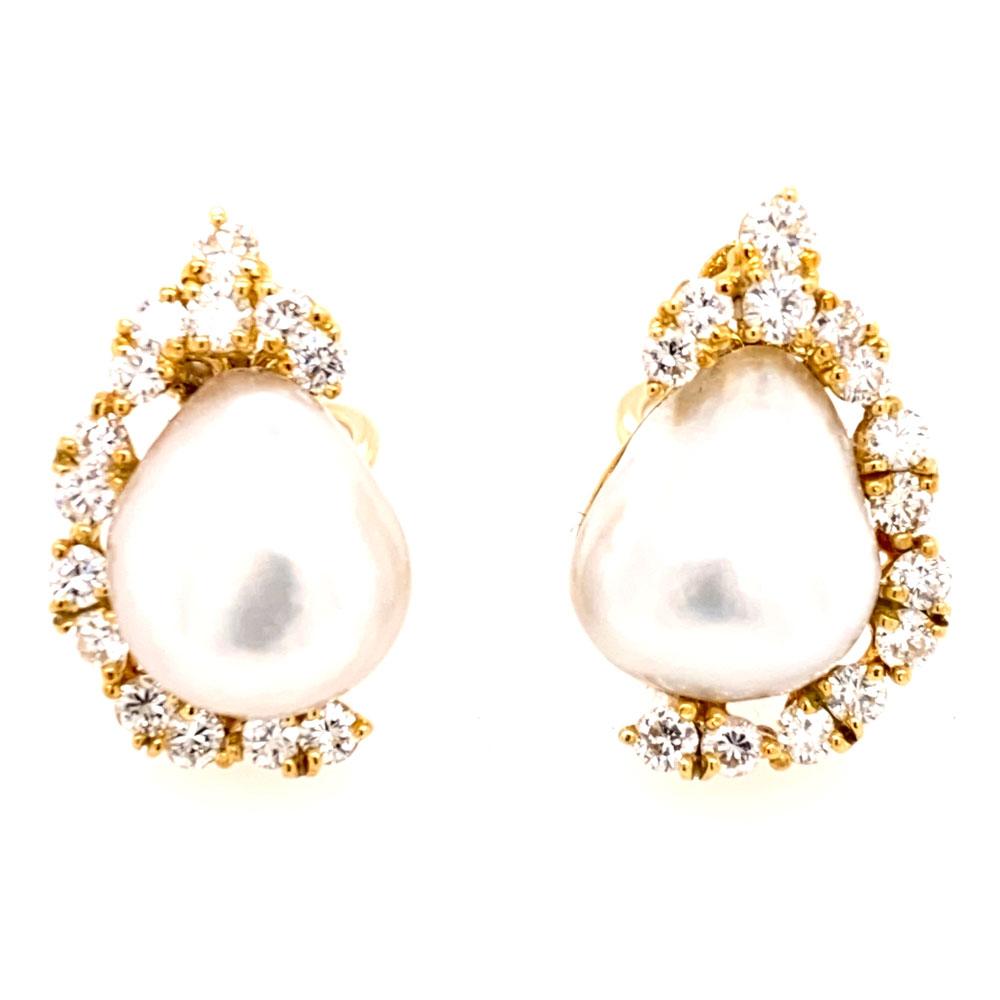 Modern Henry Dunay Baroque Pearl Diamond Earrings Ear Clips