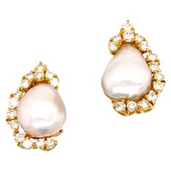 Henry Dunay Baroque Pearl Diamond Earrings Ear Clips