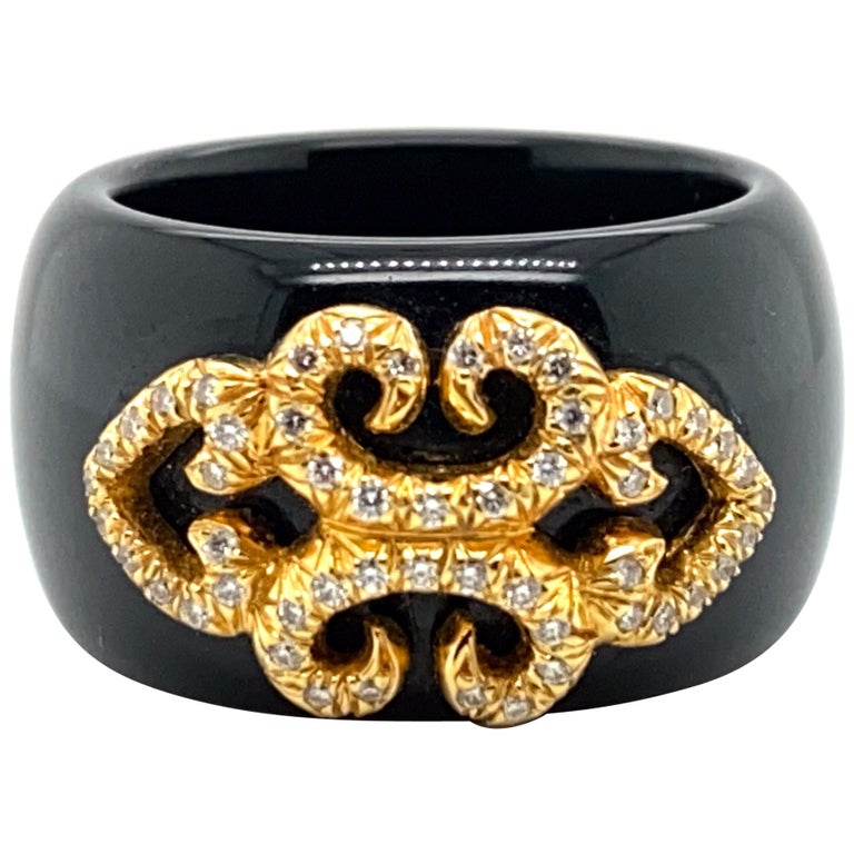 Henry Dunay Black Jade, Gold and Diamond Band Ring For Sale