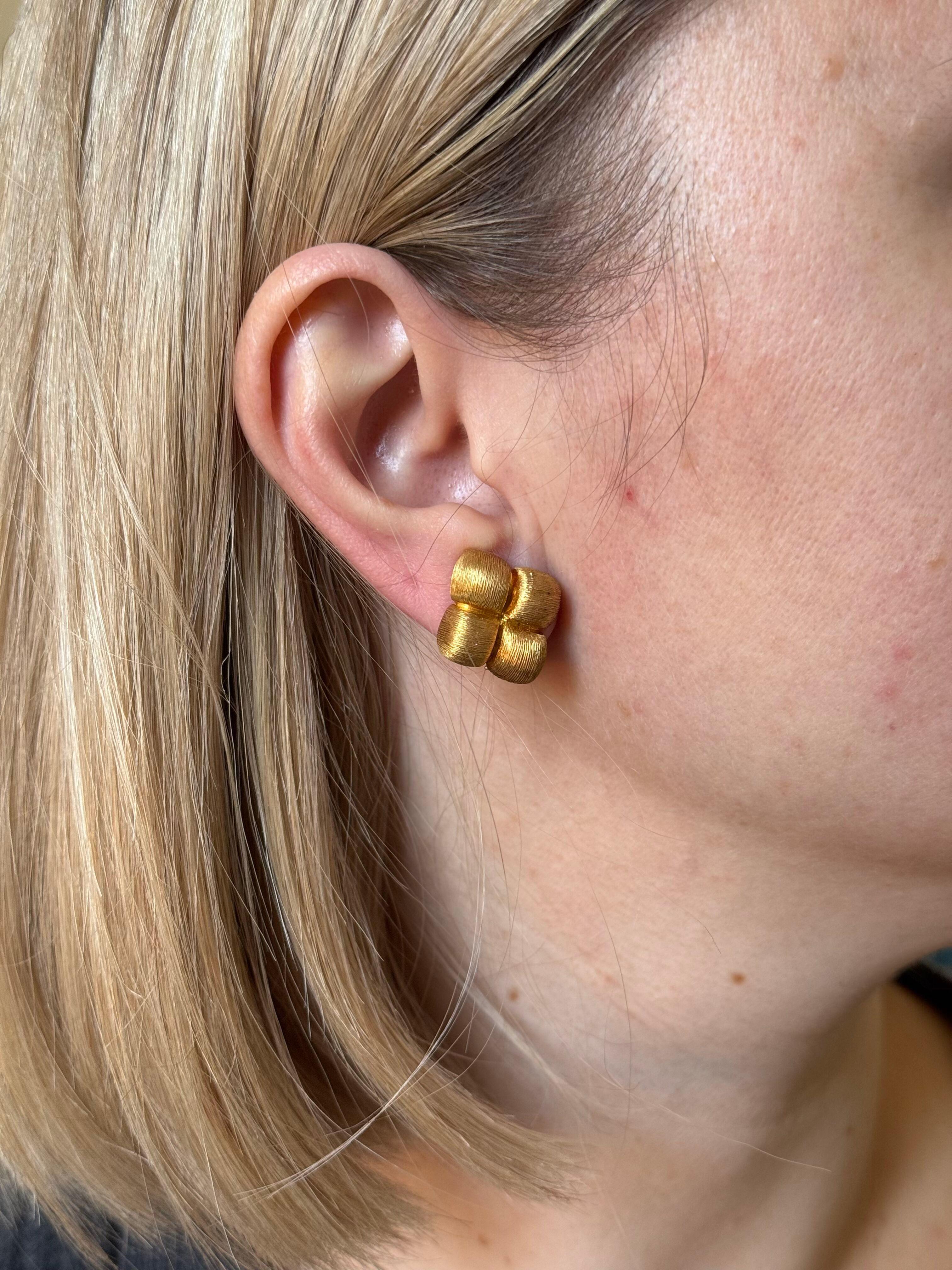 Henry Dunay Brushed Finish Yellow Gold Earrings For Sale 1