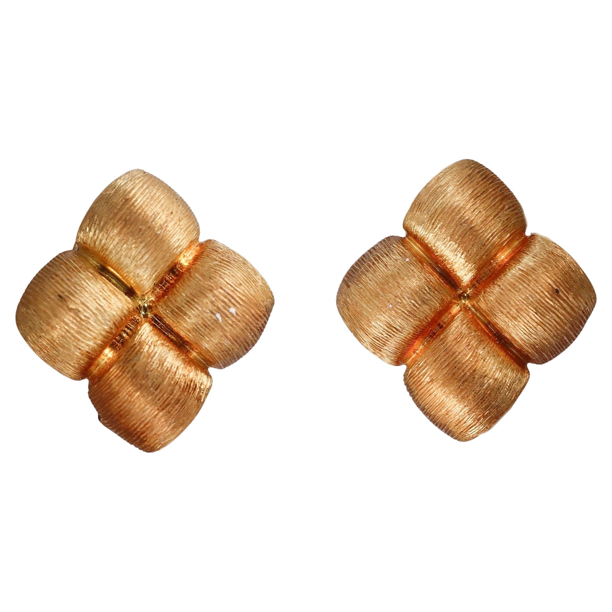Henry Dunay Brushed Finish Yellow Gold Earrings