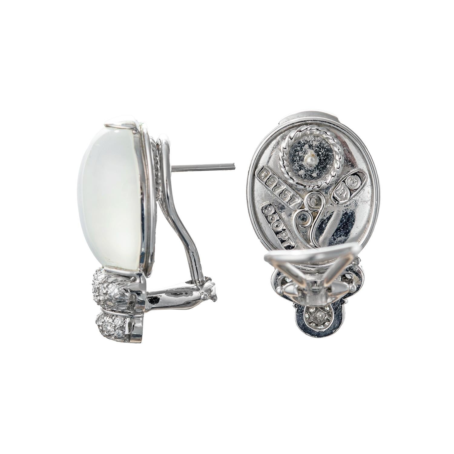 Brilliant Cut Henry Dunay Cat's Eye Moonstone Diamond Earrings