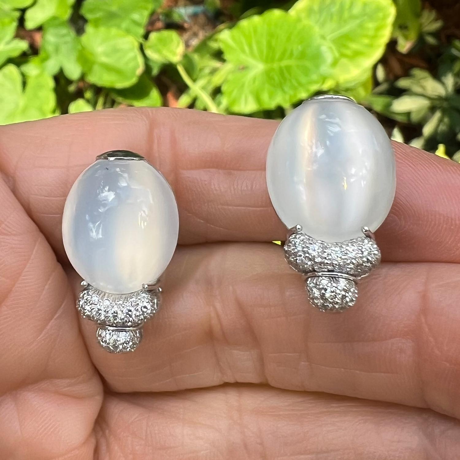 Henry Dunay Cat's Eye Moonstone Diamond Earrings 1