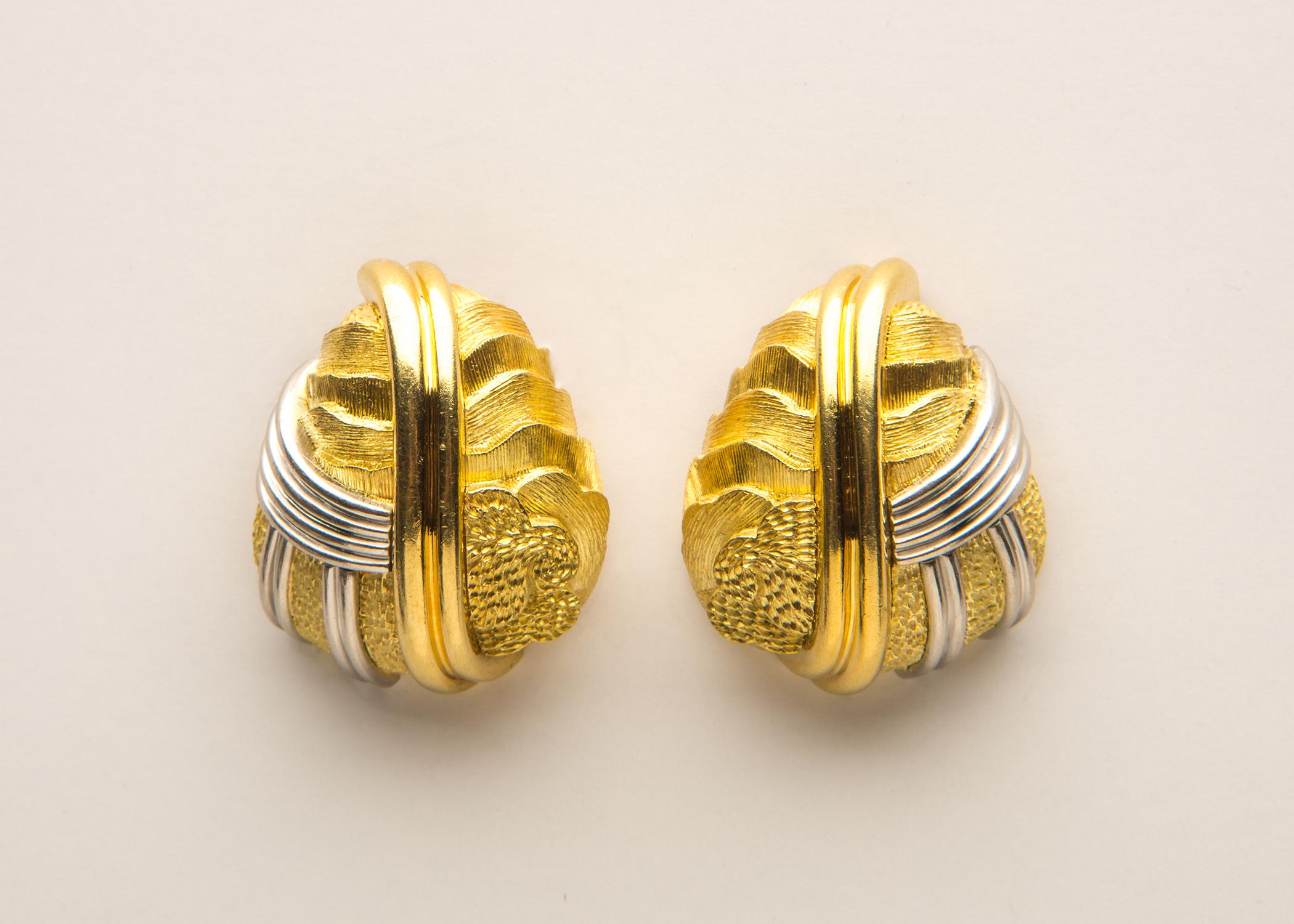 Contemporary Henry Dunay Cinnabar Gold Platinum Earrings
