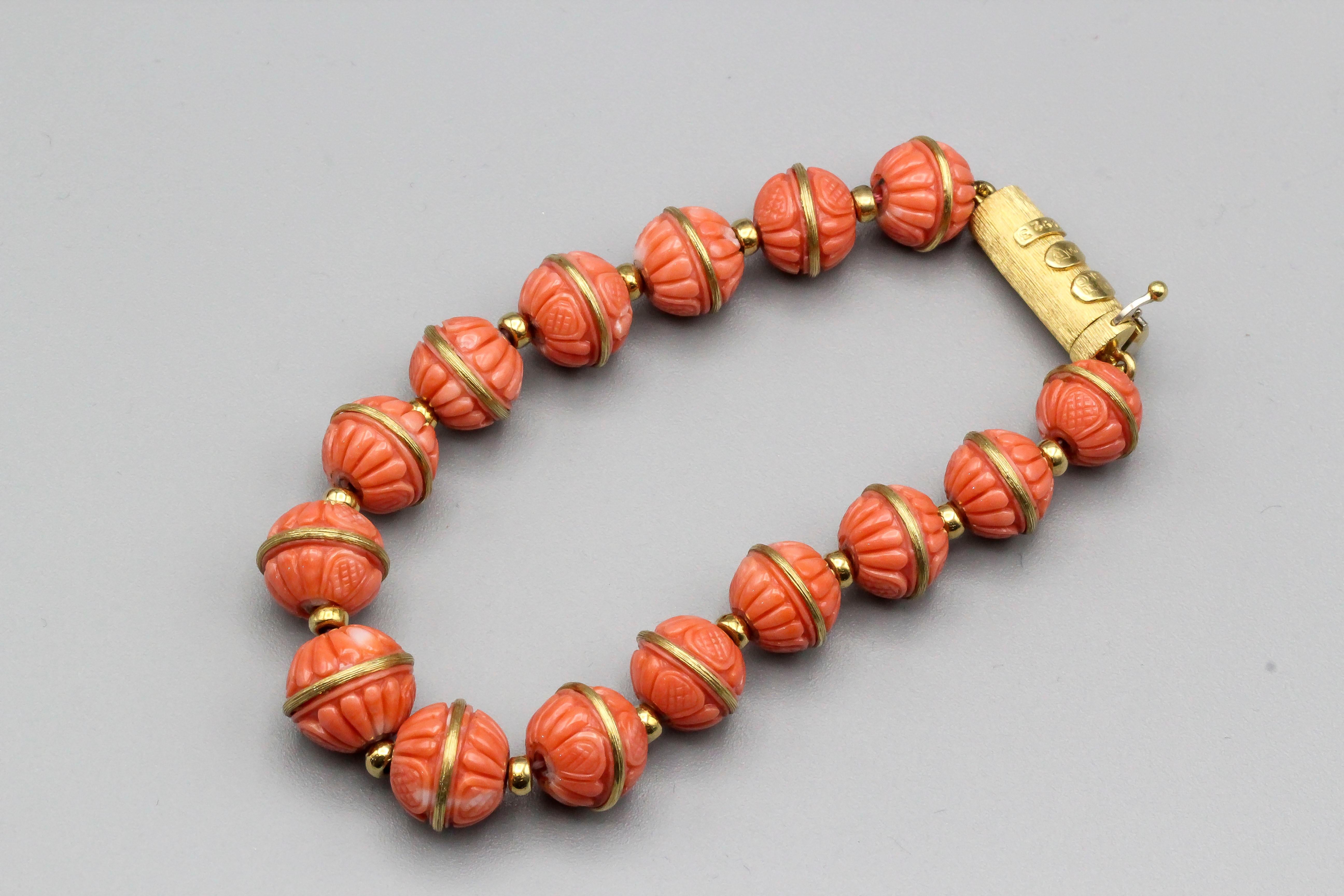 Henry Dunay Coral Diamond and 18 Karat Gold Necklace Bracelet Suite 3