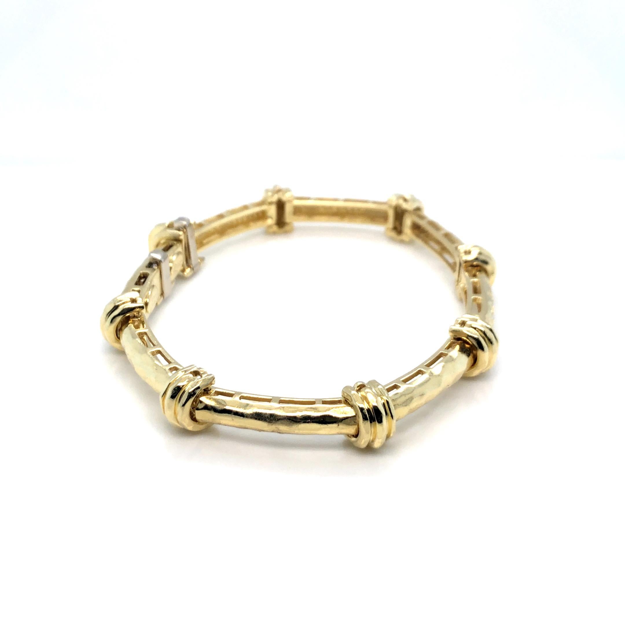 Henry Dunay Diamond Bamboo Bracelet 18K Yellow Gold In Excellent Condition For Sale In Dallas, TX