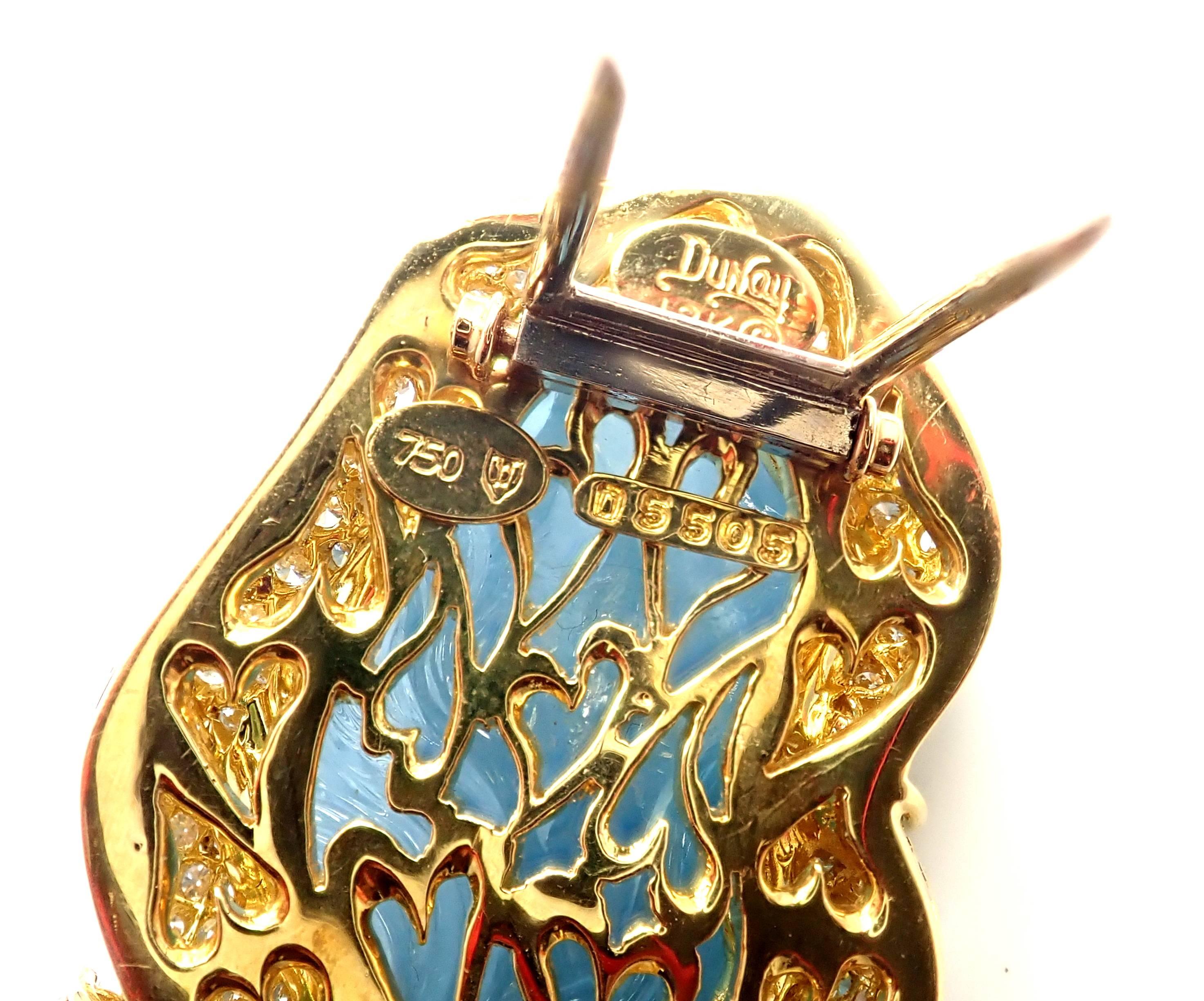 Henry Dunay Diamond Large Carved Aquamarine Yellow Gold Pin Brooch 4