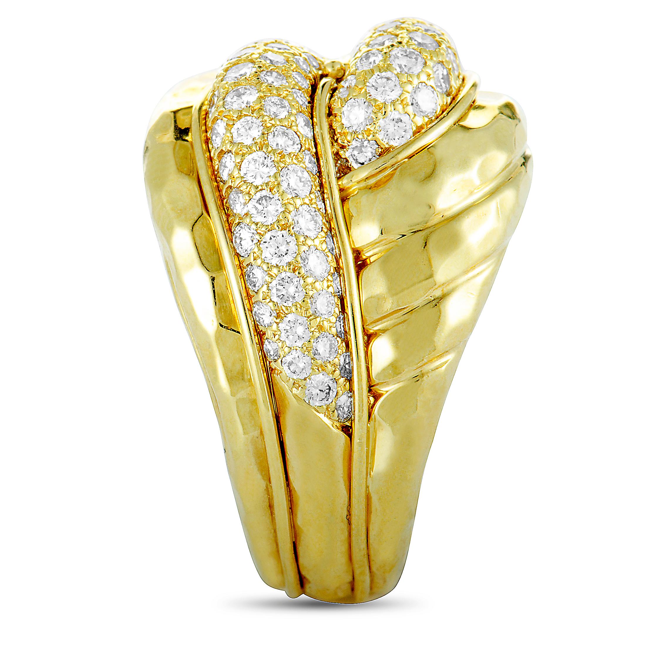 Henry Dunay Diamond Pavé Yellow Gold Bombe Ring In Excellent Condition In Southampton, PA