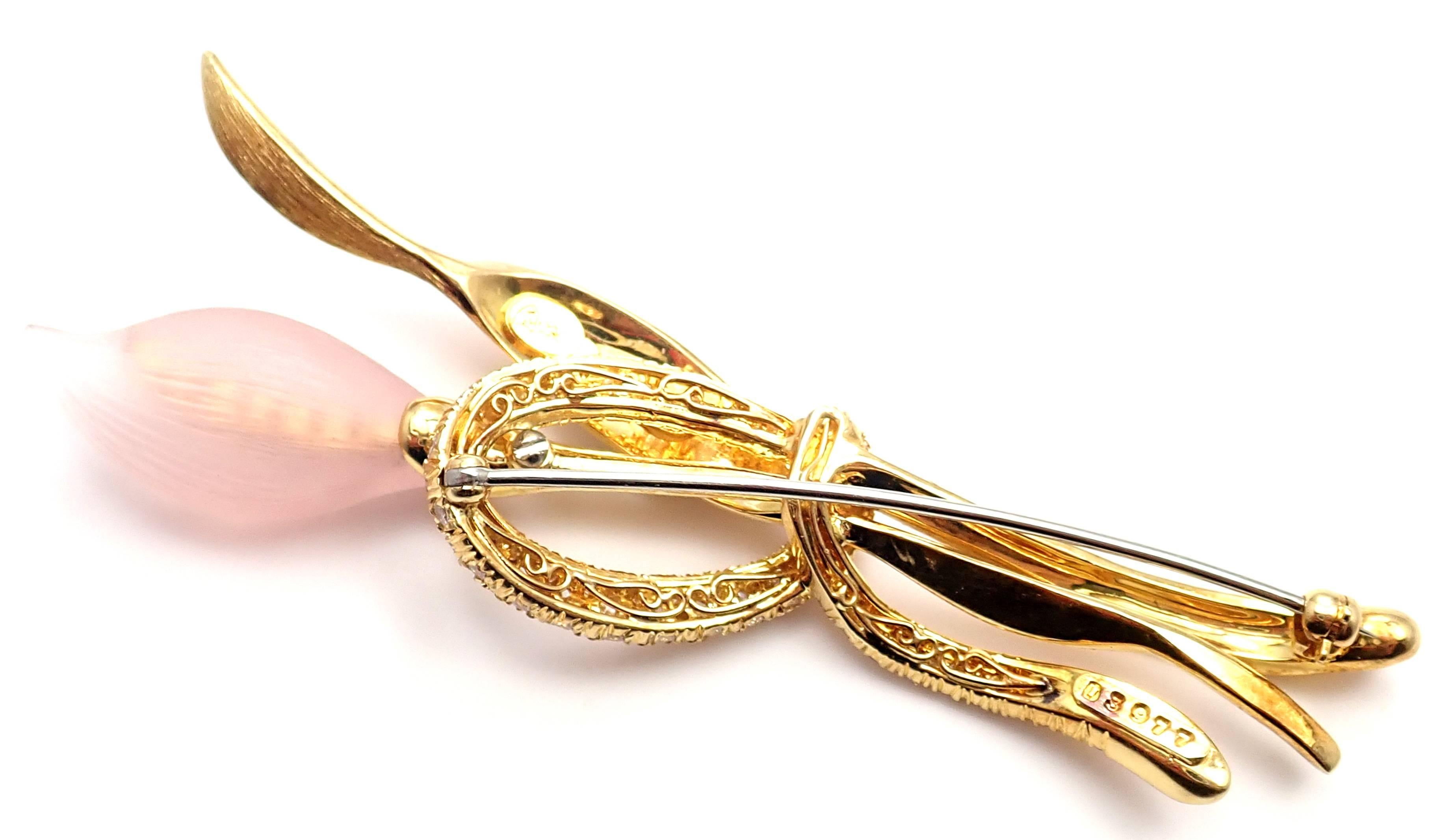 Henry Dunay Diamond Rose Quartz Calla Lily Flower Yellow Gold Pin Brooch For Sale 3
