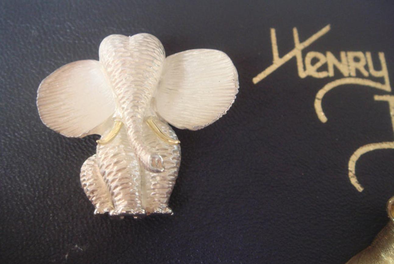 Henry Dunay Elephant Brooch Pin Sterling Silver 18K Estate Fine Designer Jewelry In Excellent Condition In Montreal, QC