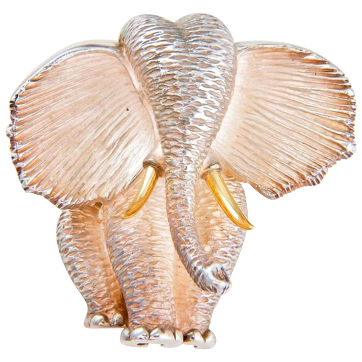 Henry Dunay Elephant Brooch Pin Sterling Silver 18K Estate Fine Designer Jewelry