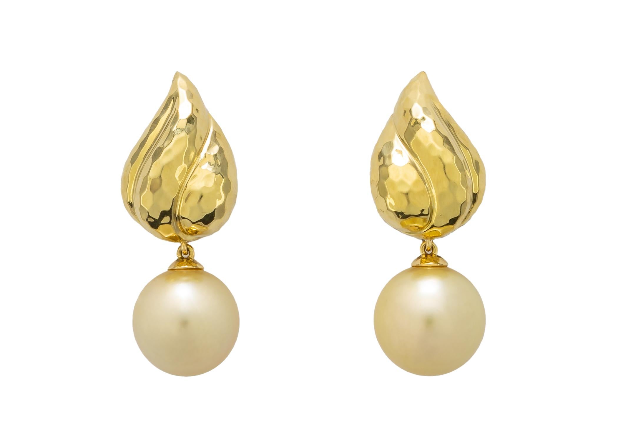 Contemporary Henry Dunay Faceted Gold and Golden South Sea Pearl Earrings For Sale