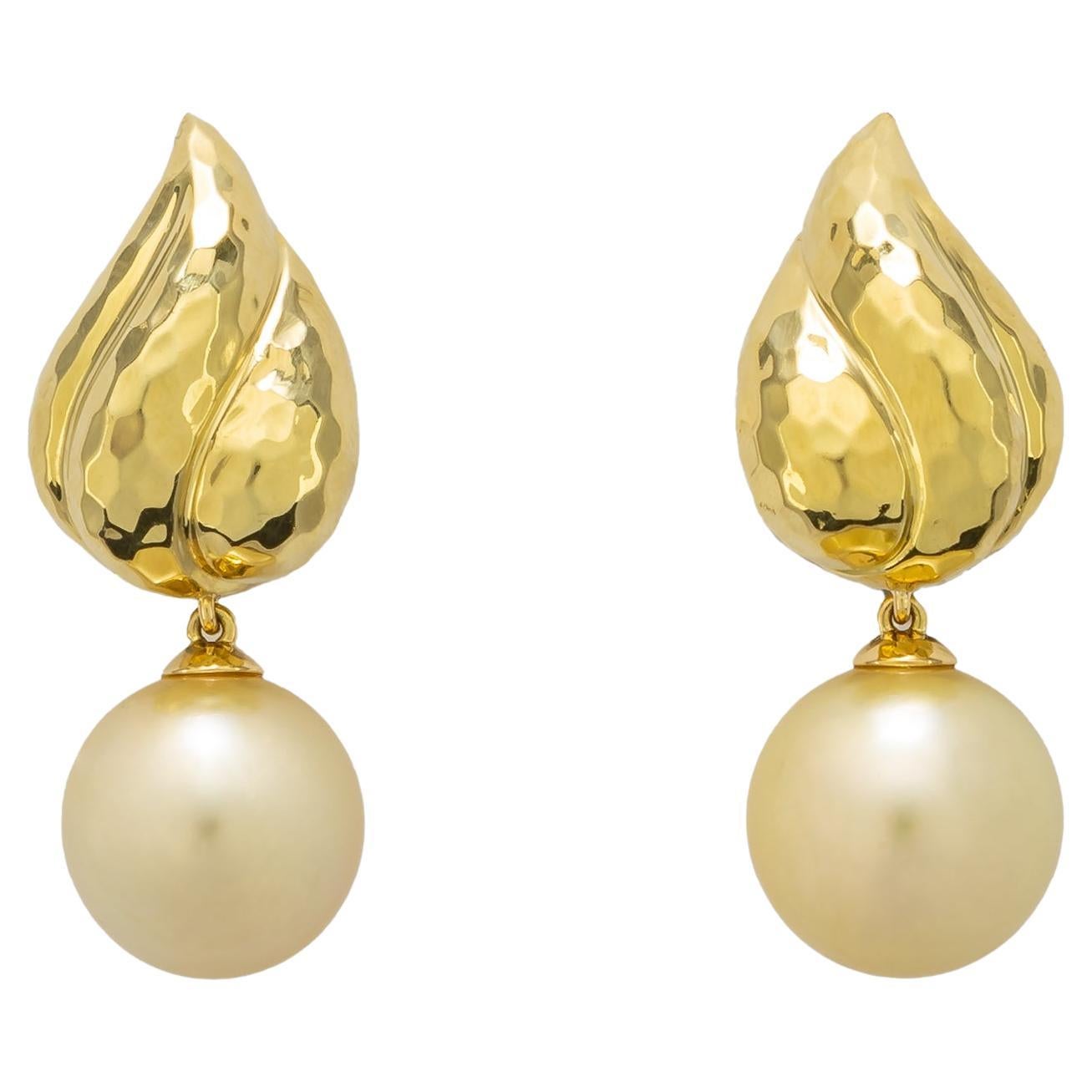 Henry Dunay Faceted Gold and Golden South Sea Pearl Earrings For Sale